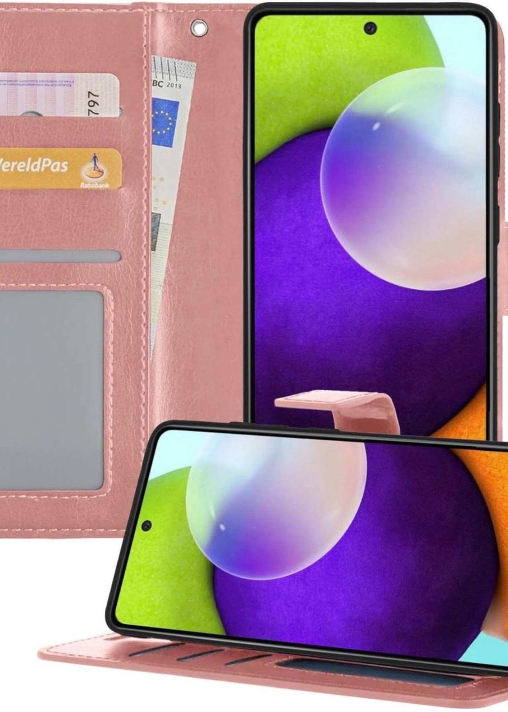 BTH Hoesje Geschikt voor Samsung A52 5G Hoesje Book Case Hoes Portemonnee Cover Walletcase - Hoes Geschikt voor Samsung Galaxy A52 5G Hoes Bookcase Hoesje - Rosé goud