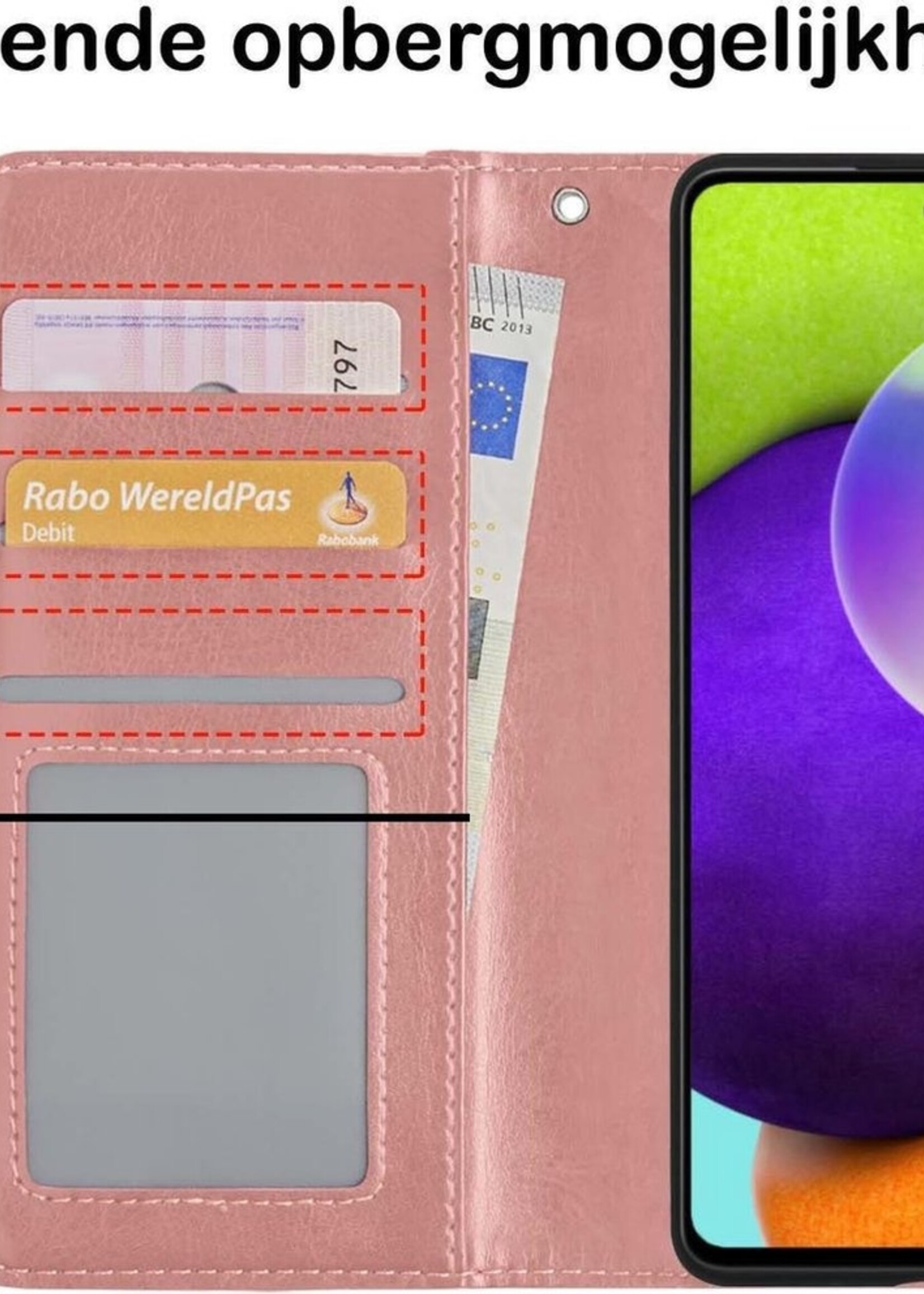 BTH Hoesje Geschikt voor Samsung A52 5G Hoesje Book Case Hoes Portemonnee Cover Walletcase - Hoes Geschikt voor Samsung Galaxy A52 5G Hoes Bookcase Hoesje - Rosé goud