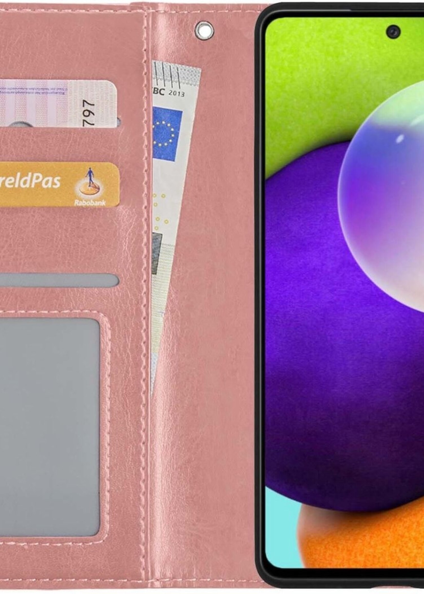 BTH Hoesje Geschikt voor Samsung A52 5G Hoesje Book Case Hoes Portemonnee Cover Walletcase - Hoes Geschikt voor Samsung Galaxy A52 5G Hoes Bookcase Hoesje - Rosé goud