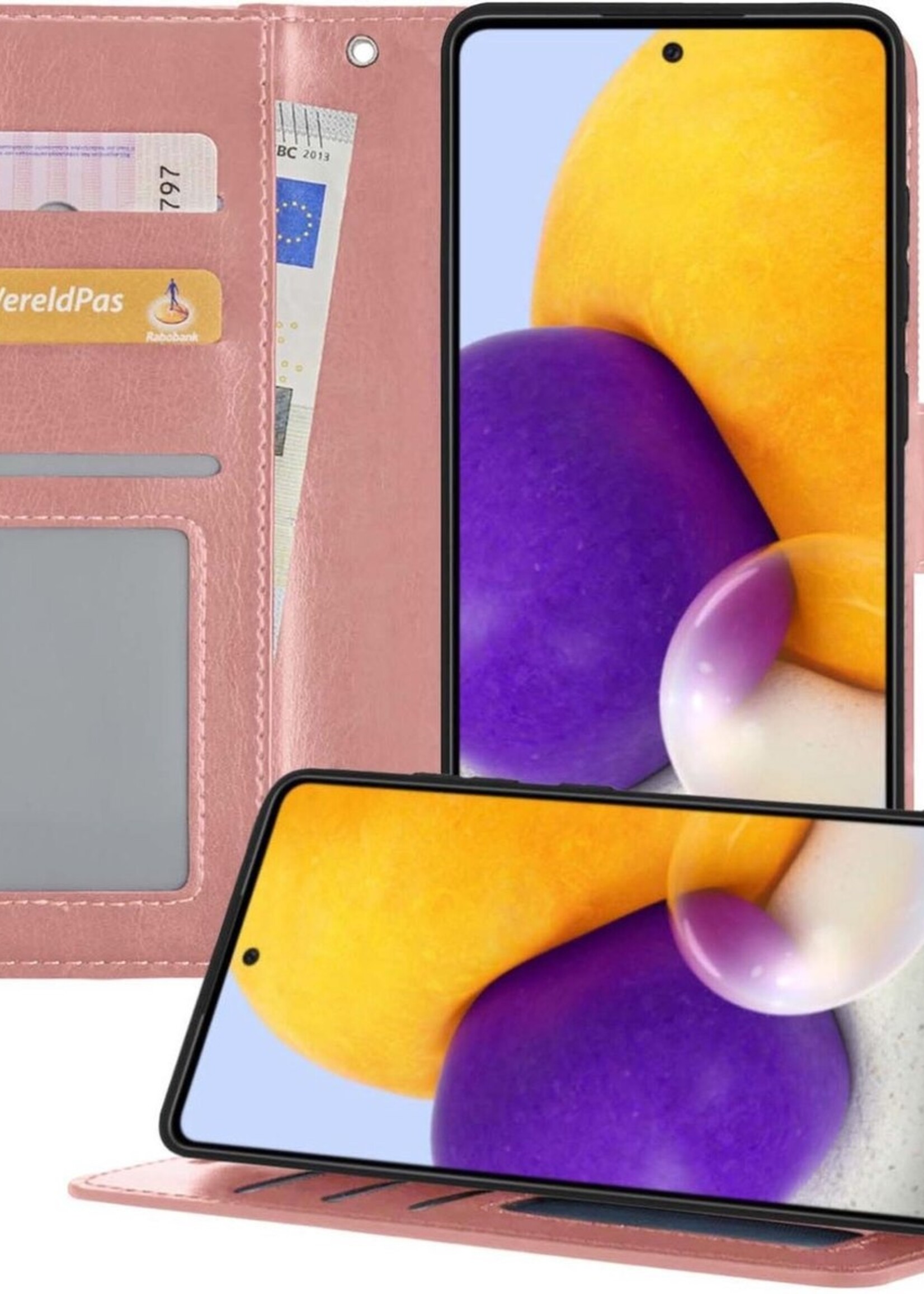 BTH Hoesje Geschikt voor Samsung A72 5G Hoesje Book Case Hoes Portemonnee Cover Walletcase - Hoes Geschikt voor Samsung Galaxy A72 5G Hoes Bookcase Hoesje - Rosé goud