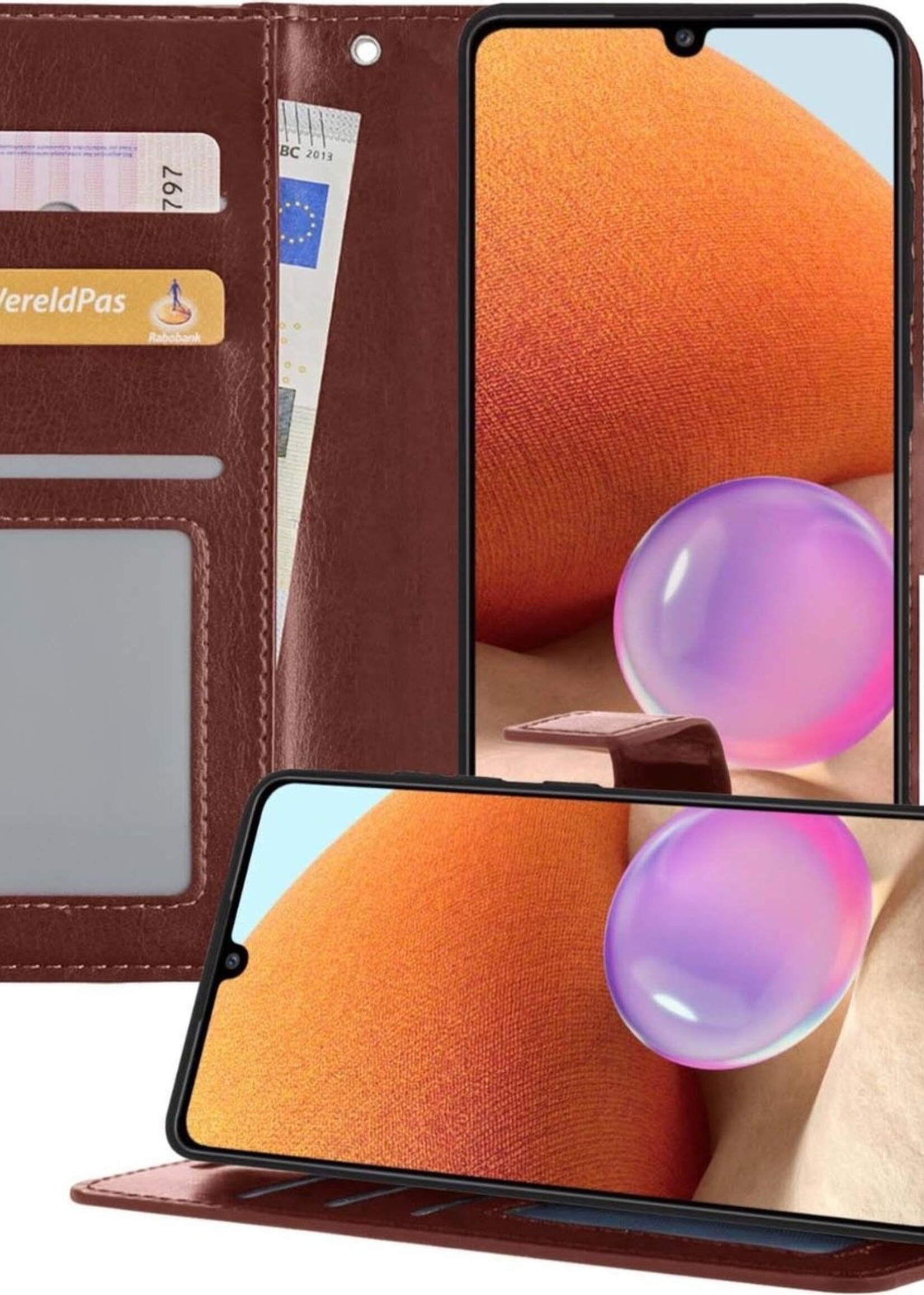 BTH Hoesje Geschikt voor Samsung A32 5G Hoesje Book Case Hoes Portemonnee Cover Walletcase - Hoes Geschikt voor Samsung Galaxy A32 5G Hoes Bookcase Hoesje - Bruin