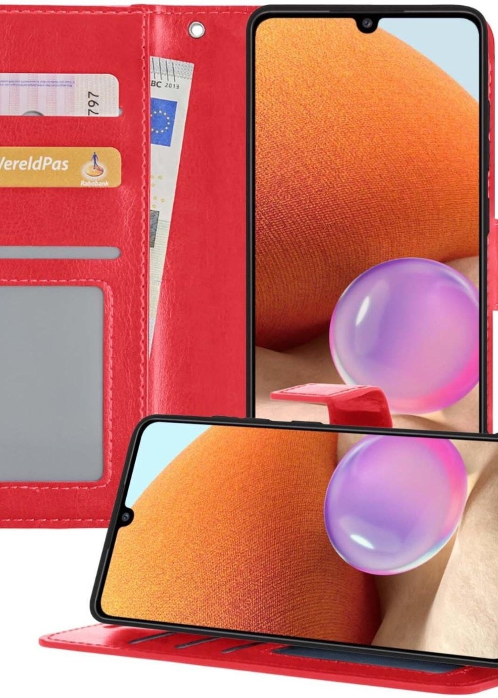 BTH Hoesje Geschikt voor Samsung A32 5G Hoesje Book Case Hoes Portemonnee Cover Walletcase - Hoes Geschikt voor Samsung Galaxy A32 5G Hoes Bookcase Hoesje - Rood