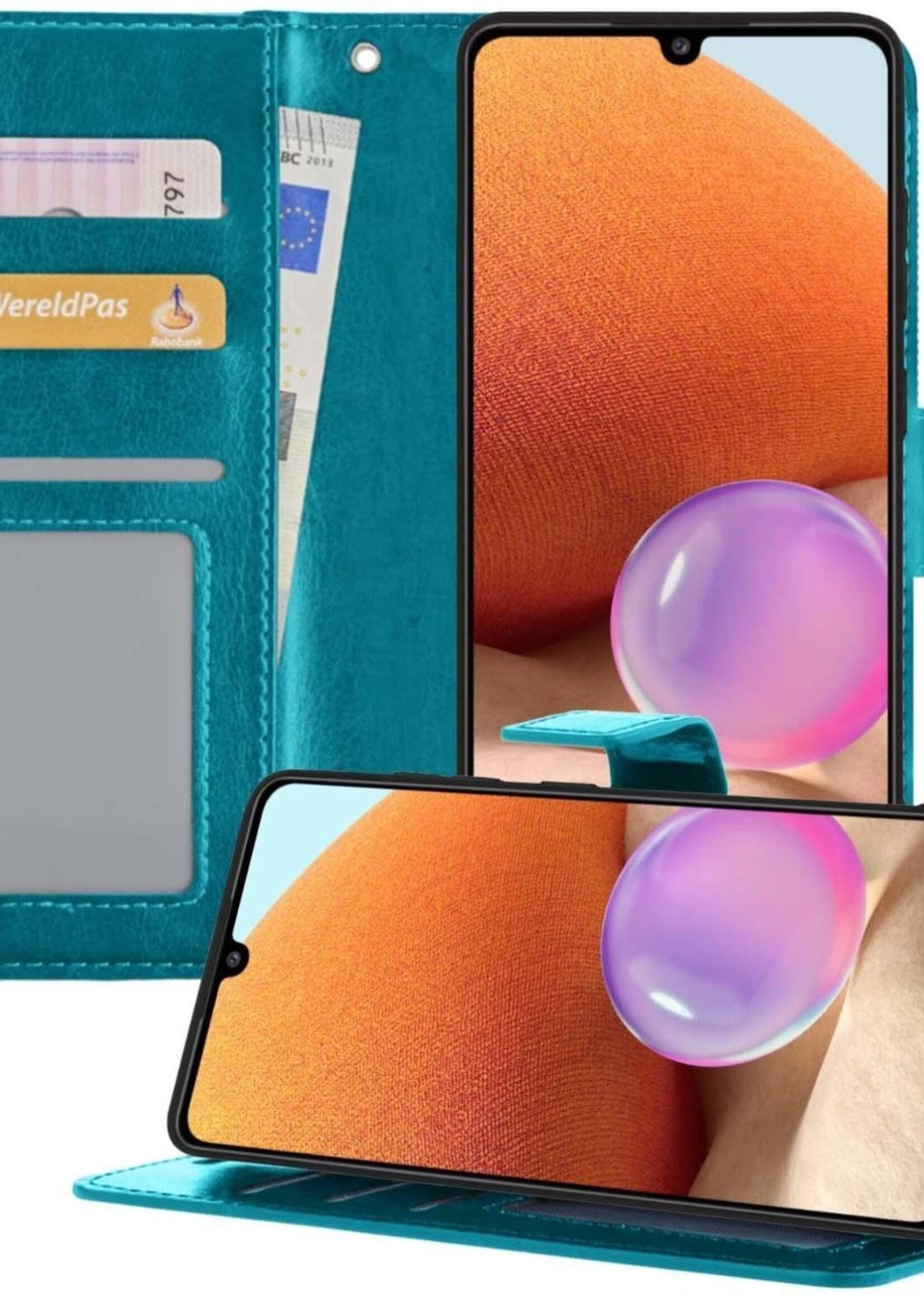 BTH Hoesje Geschikt voor Samsung A32 5G Hoesje Book Case Hoes Portemonnee Cover Walletcase - Hoes Geschikt voor Samsung Galaxy A32 5G Hoes Bookcase Hoesje - Turquoise