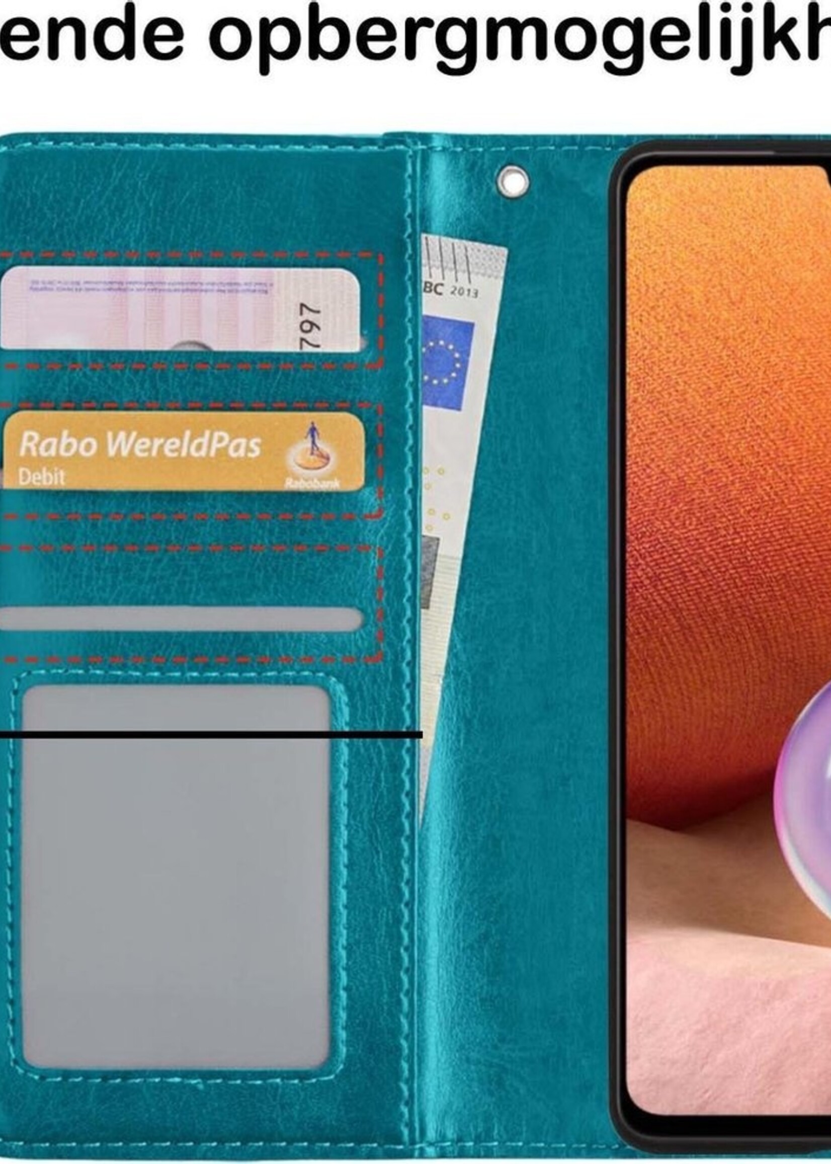 BTH Hoesje Geschikt voor Samsung A32 5G Hoesje Book Case Hoes Portemonnee Cover Walletcase - Hoes Geschikt voor Samsung Galaxy A32 5G Hoes Bookcase Hoesje - Turquoise