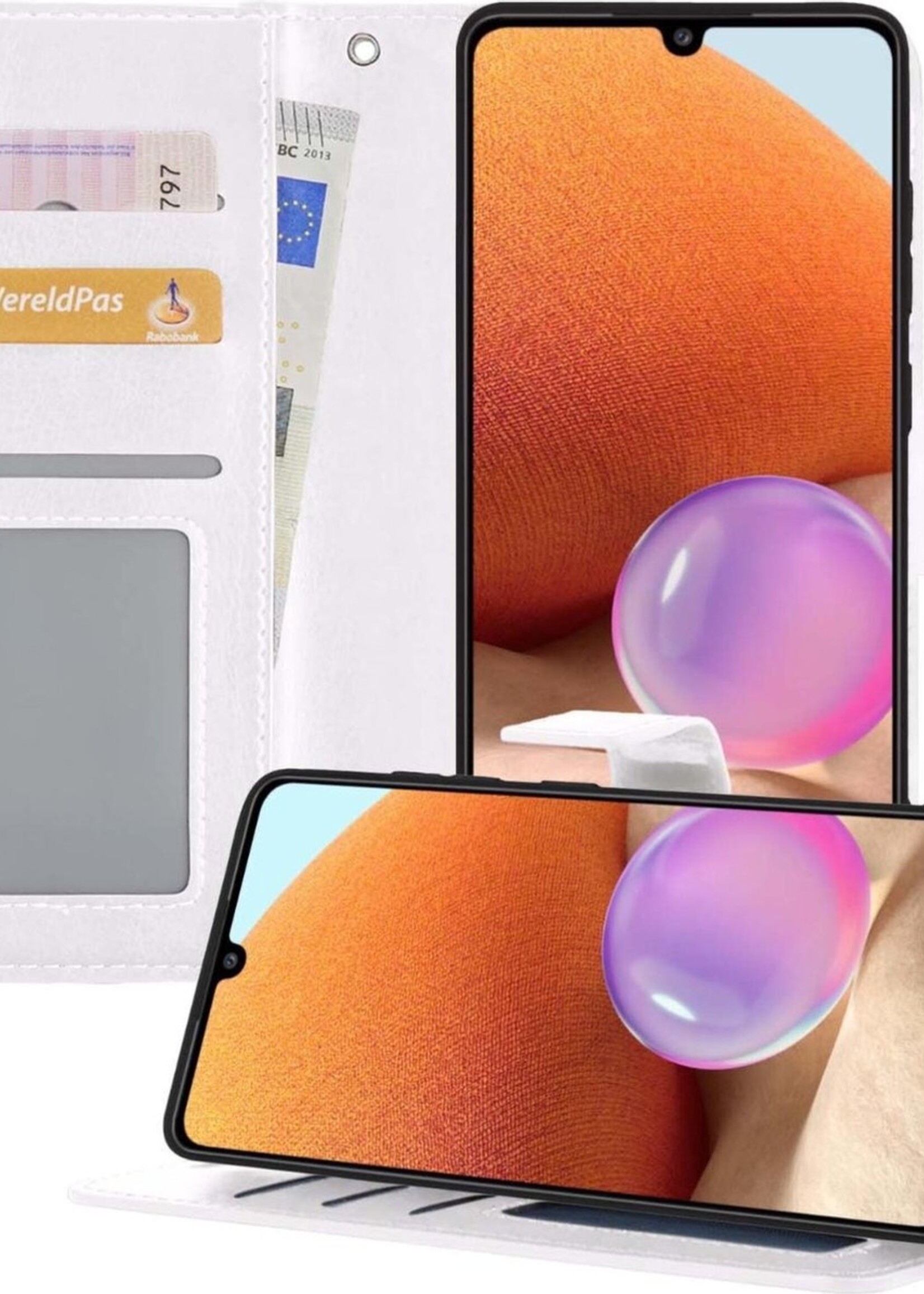 BTH Hoesje Geschikt voor Samsung A32 5G Hoesje Book Case Hoes Portemonnee Cover Walletcase - Hoes Geschikt voor Samsung Galaxy A32 5G Hoes Bookcase Hoesje - Wit