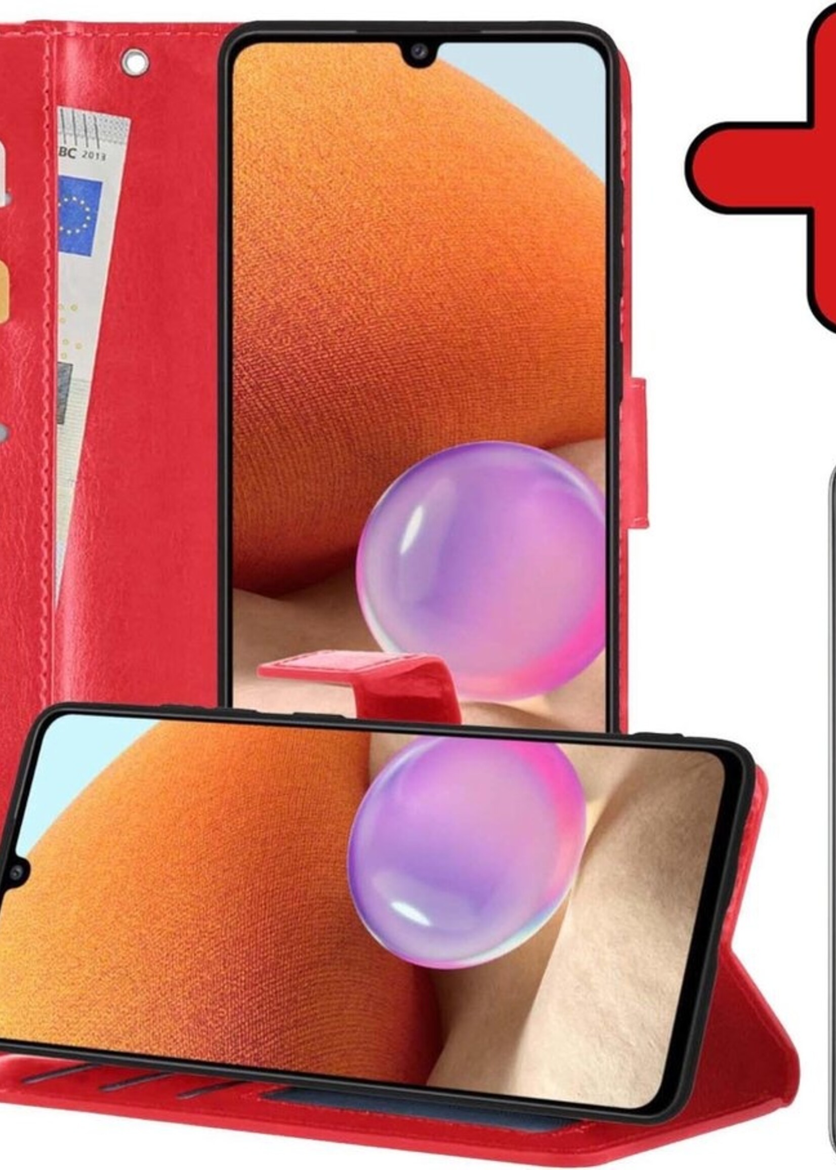 BTH Hoesje Geschikt voor Samsung A32 5G Hoesje Book Case Hoes Portemonnee Cover Walletcase Met Screenprotector - Hoes Geschikt voor Samsung Galaxy A32 5G Hoes Bookcase Hoesje - Rood