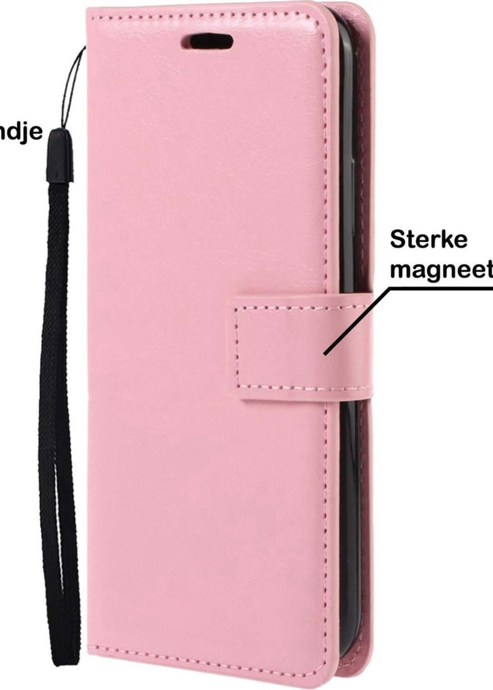 BTH Hoesje Geschikt voor Samsung A32 5G Hoesje Book Case Hoes Portemonnee Cover Walletcase Met Screenprotector - Hoes Geschikt voor Samsung Galaxy A32 5G Hoes Bookcase Hoesje - Lichtroze