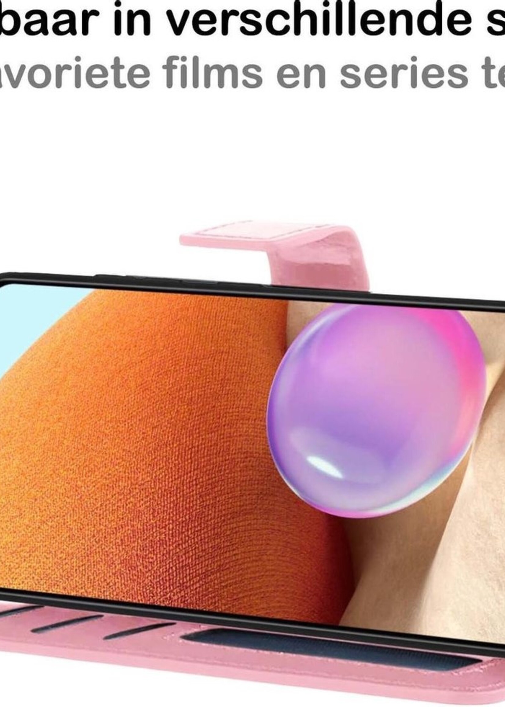 BTH Hoesje Geschikt voor Samsung A32 5G Hoesje Book Case Hoes Portemonnee Cover Walletcase Met Screenprotector - Hoes Geschikt voor Samsung Galaxy A32 5G Hoes Bookcase Hoesje - Lichtroze