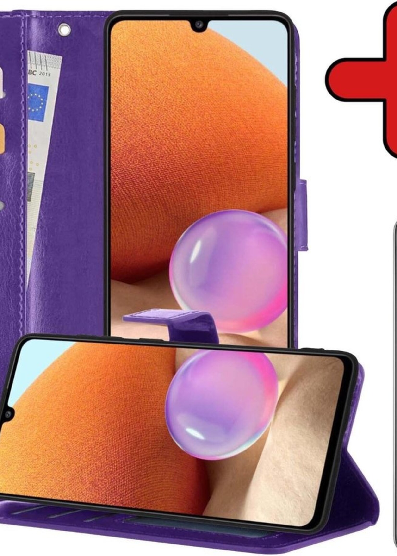 BTH Hoesje Geschikt voor Samsung A32 5G Hoesje Book Case Hoes Portemonnee Cover Walletcase Met Screenprotector - Hoes Geschikt voor Samsung Galaxy A32 5G Hoes Bookcase Hoesje - Paars
