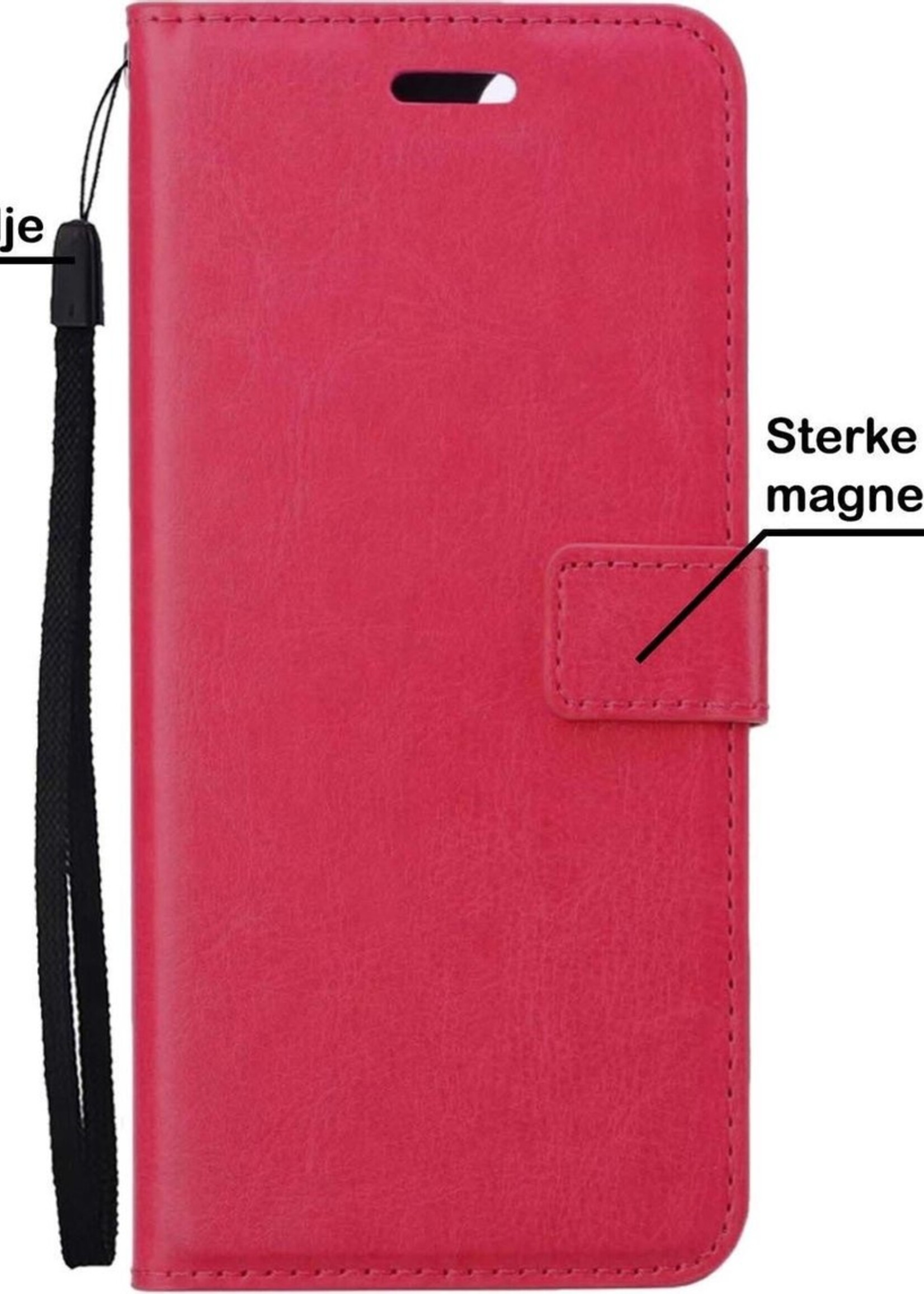BTH Hoesje Geschikt voor Samsung A32 5G Hoesje Book Case Hoes Portemonnee Cover Walletcase Met Screenprotector - Hoes Geschikt voor Samsung Galaxy A32 5G Hoes Bookcase Hoesje - Donkerroze