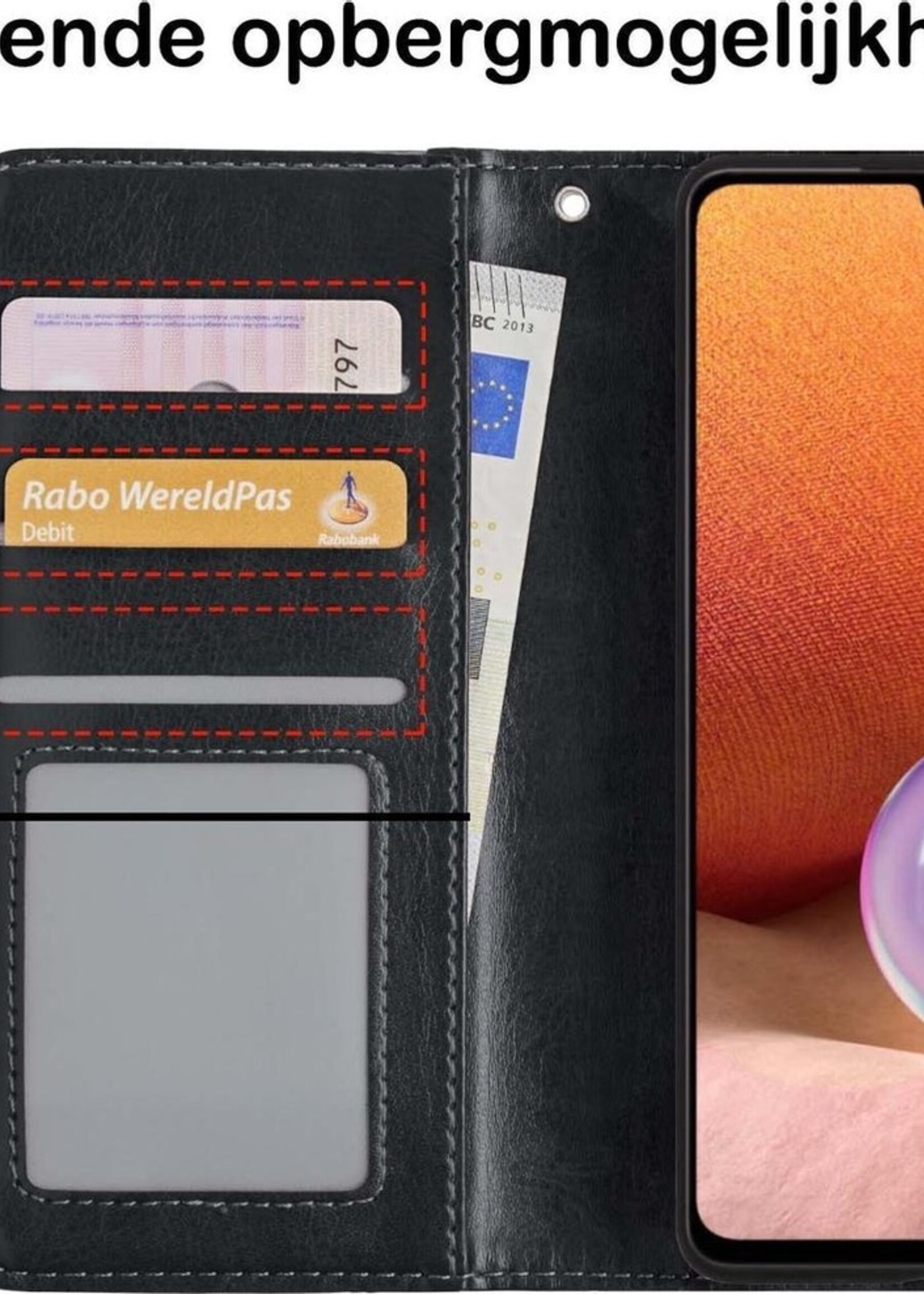 BTH Hoesje Geschikt voor Samsung A32 5G Hoesje Book Case Hoes Portemonnee Cover Walletcase Met 2x Screenprotector - Hoes Geschikt voor Samsung Galaxy A32 5G Hoes Bookcase Hoesje - Zwart