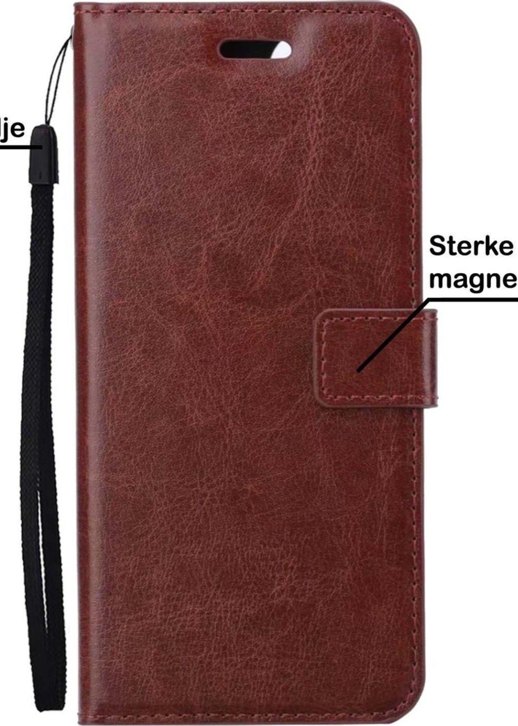 BTH Hoesje Geschikt voor Samsung A32 5G Hoesje Book Case Hoes Portemonnee Cover Walletcase Met 2x Screenprotector - Hoes Geschikt voor Samsung Galaxy A32 5G Hoes Bookcase Hoesje - Bruin
