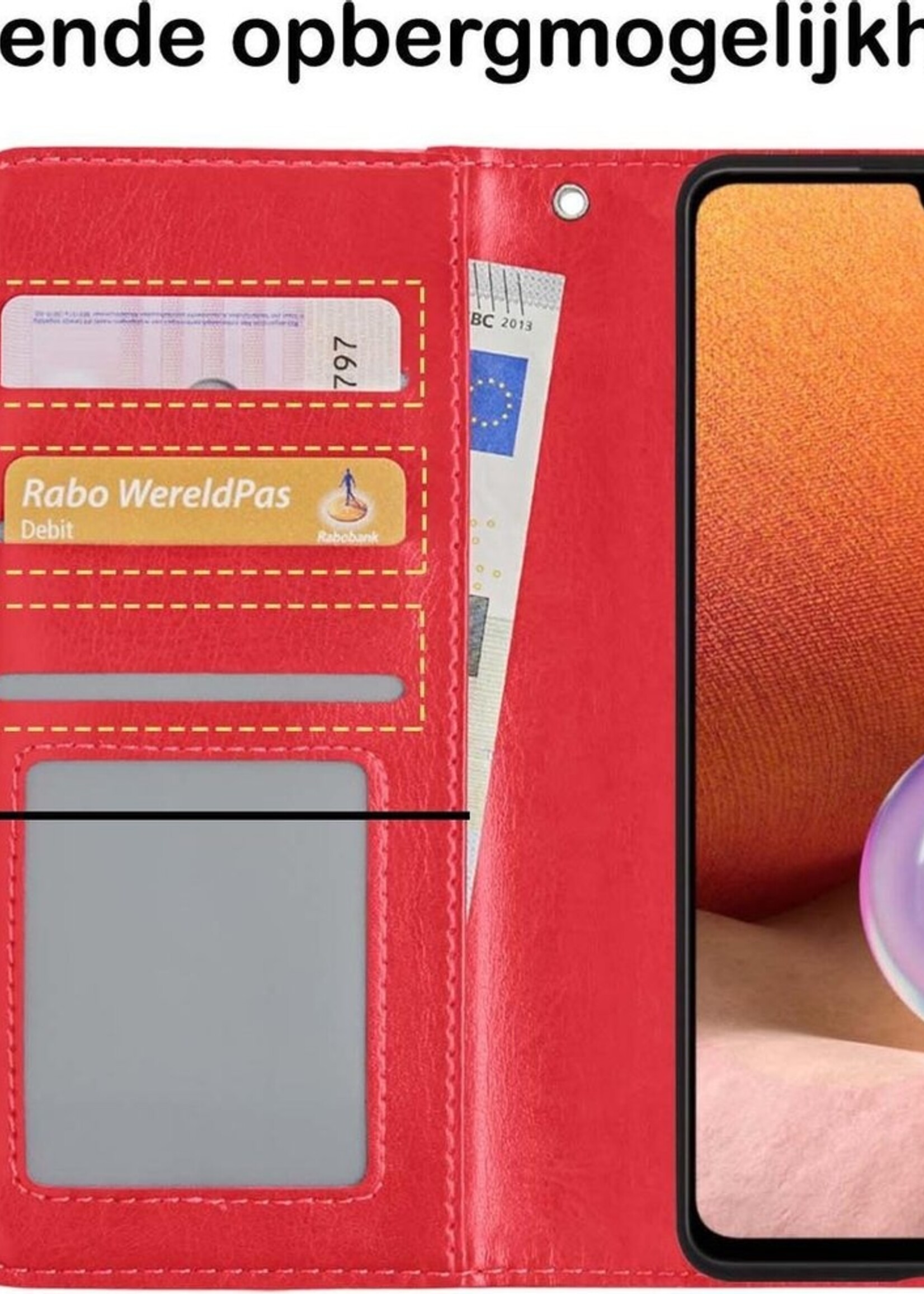 BTH Hoesje Geschikt voor Samsung A32 5G Hoesje Book Case Hoes Portemonnee Cover Walletcase Met 2x Screenprotector - Hoes Geschikt voor Samsung Galaxy A32 5G Hoes Bookcase Hoesje - Rood
