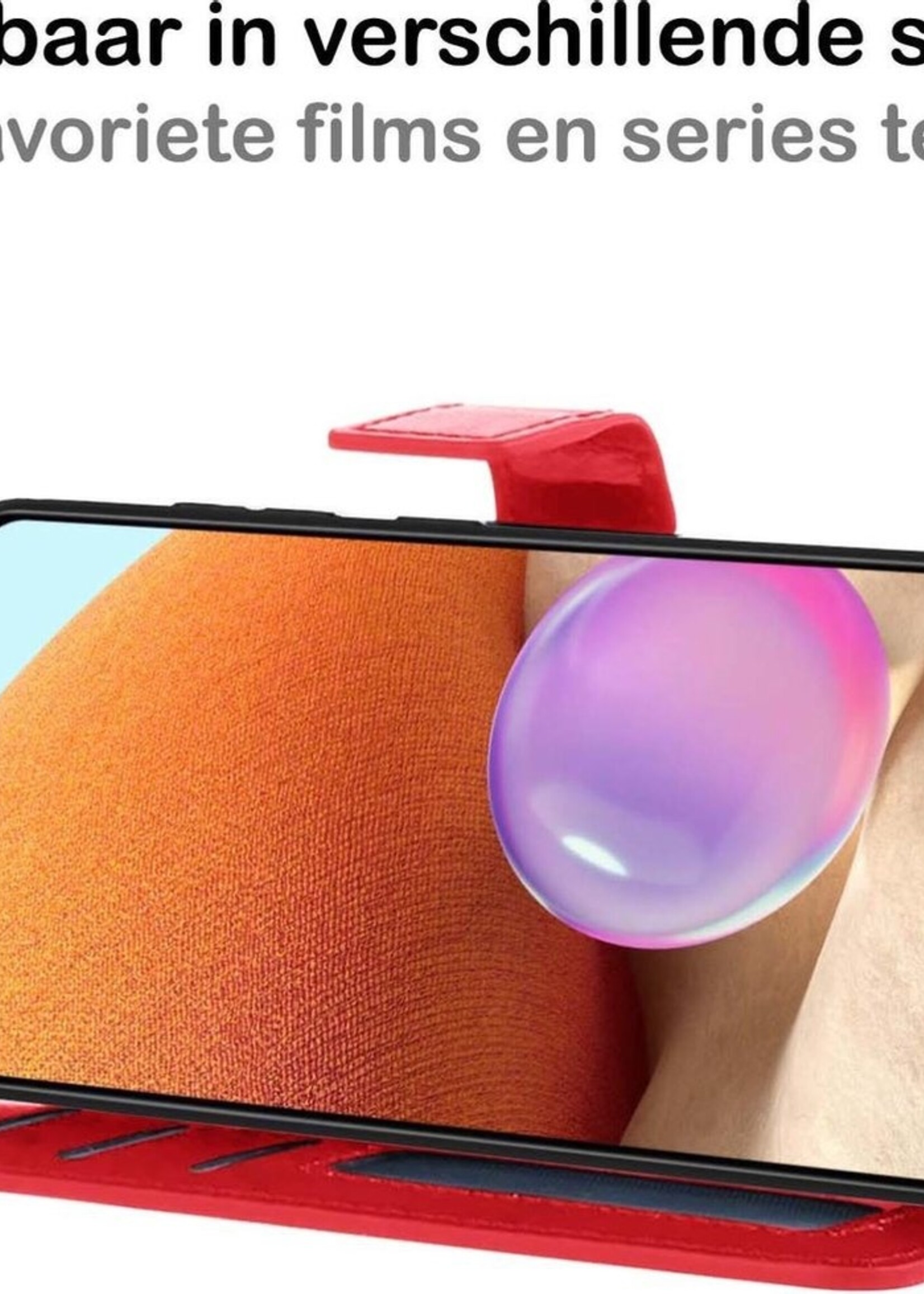 BTH Hoesje Geschikt voor Samsung A32 5G Hoesje Book Case Hoes Portemonnee Cover Walletcase Met 2x Screenprotector - Hoes Geschikt voor Samsung Galaxy A32 5G Hoes Bookcase Hoesje - Rood
