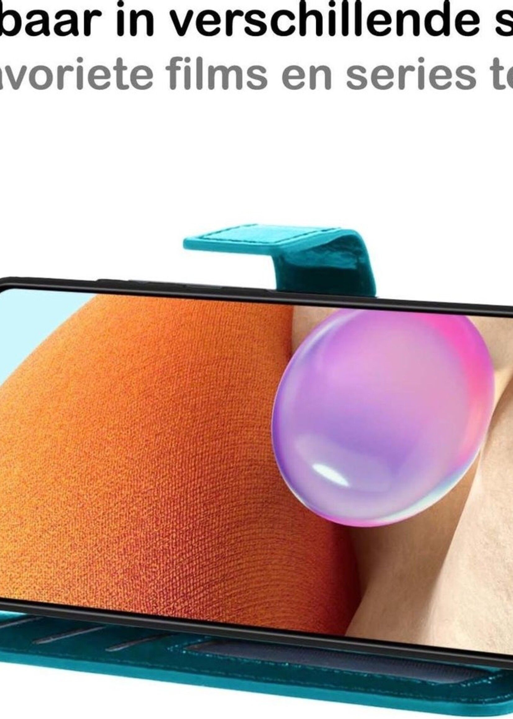 BTH Hoesje Geschikt voor Samsung A32 5G Hoesje Book Case Hoes Portemonnee Cover Walletcase Met 2x Screenprotector - Hoes Geschikt voor Samsung Galaxy A32 5G Hoes Bookcase Hoesje - Turquoise