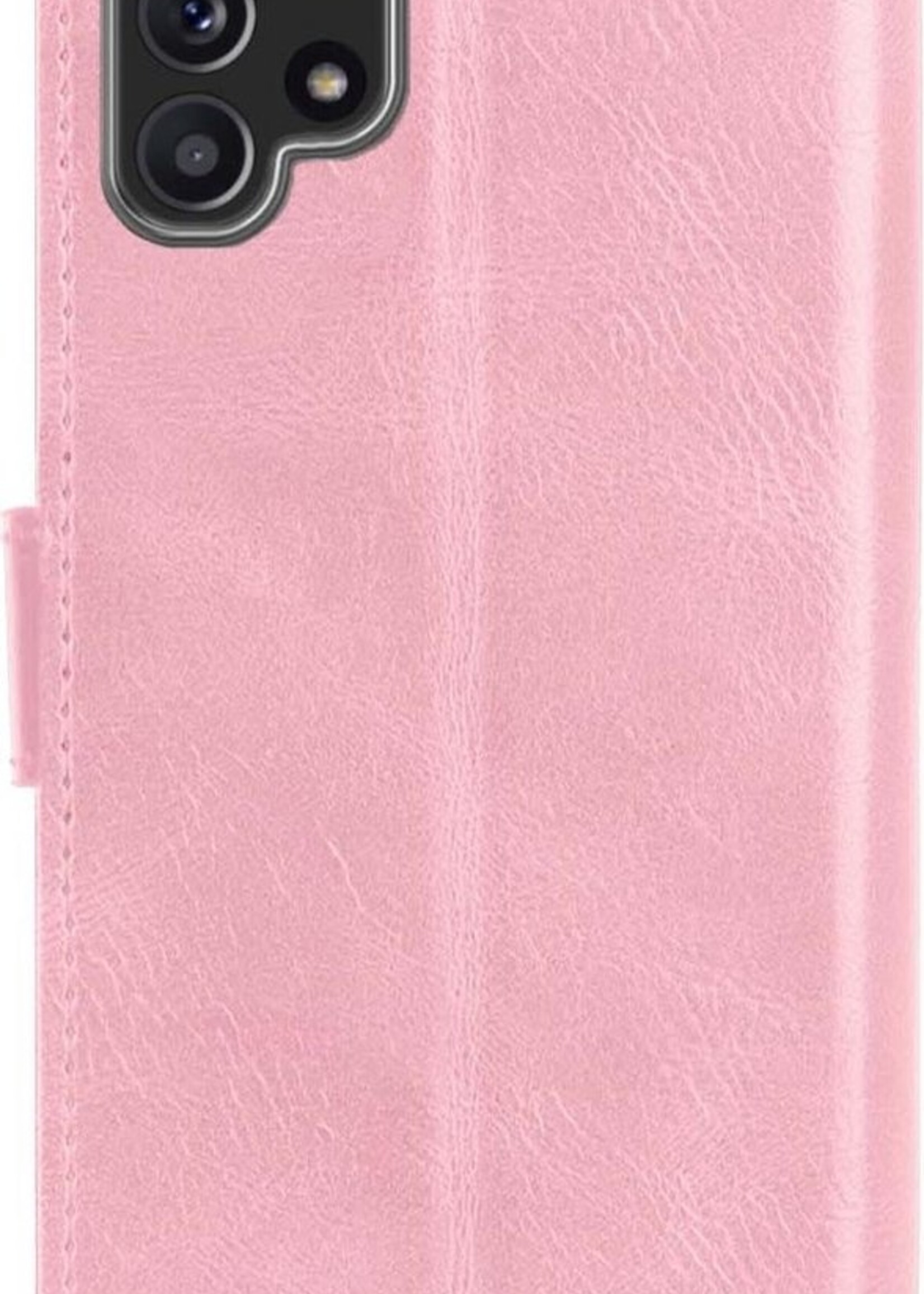 BTH Hoesje Geschikt voor Samsung A32 5G Hoesje Book Case Hoes Portemonnee Cover Walletcase Met 2x Screenprotector - Hoes Geschikt voor Samsung Galaxy A32 5G Hoes Bookcase Hoesje - Lichtroze