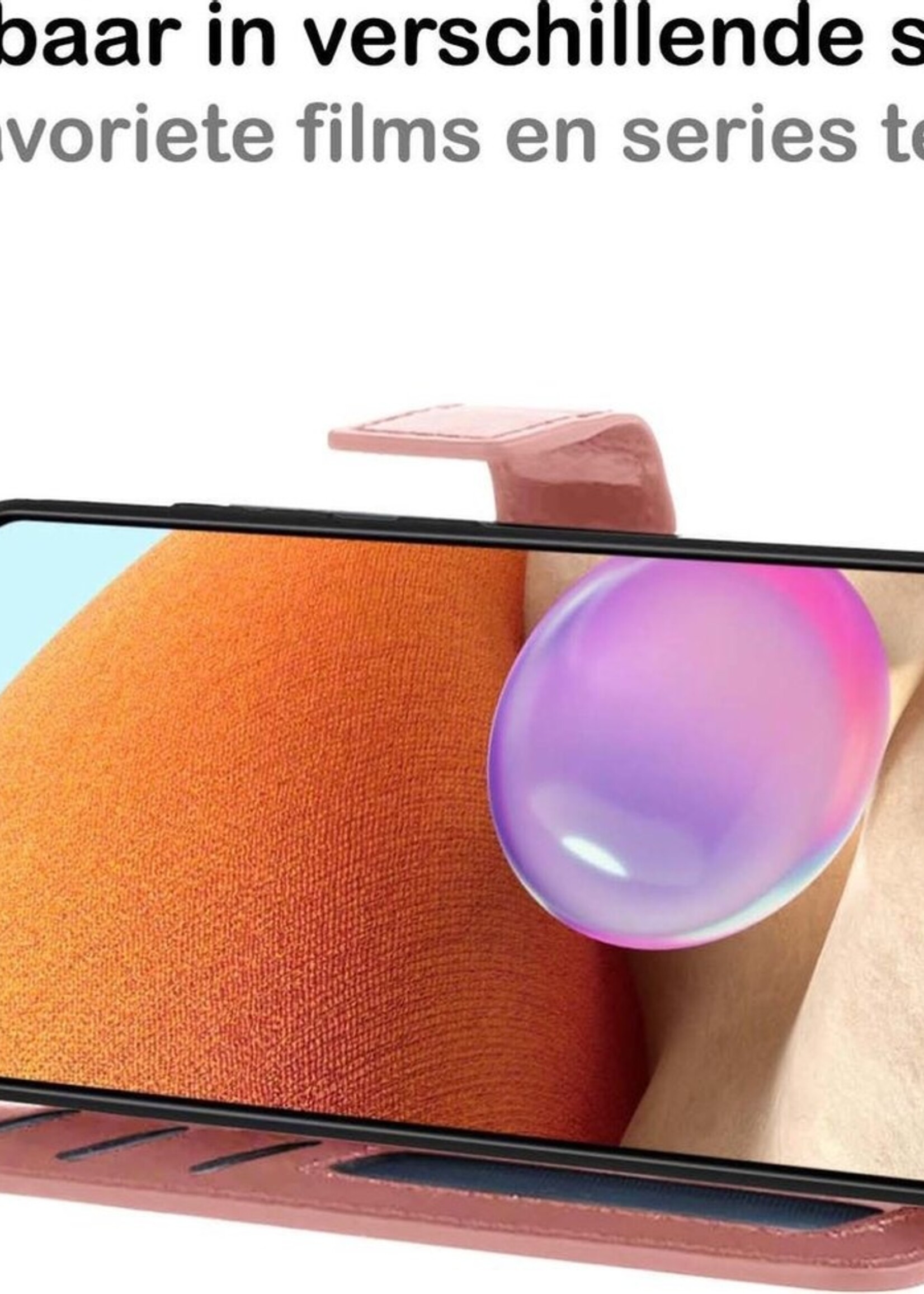 BTH Hoesje Geschikt voor Samsung A32 5G Hoesje Book Case Hoes Portemonnee Cover Walletcase Met 2x Screenprotector - Hoes Geschikt voor Samsung Galaxy A32 5G Hoes Bookcase Hoesje - Rosé goud