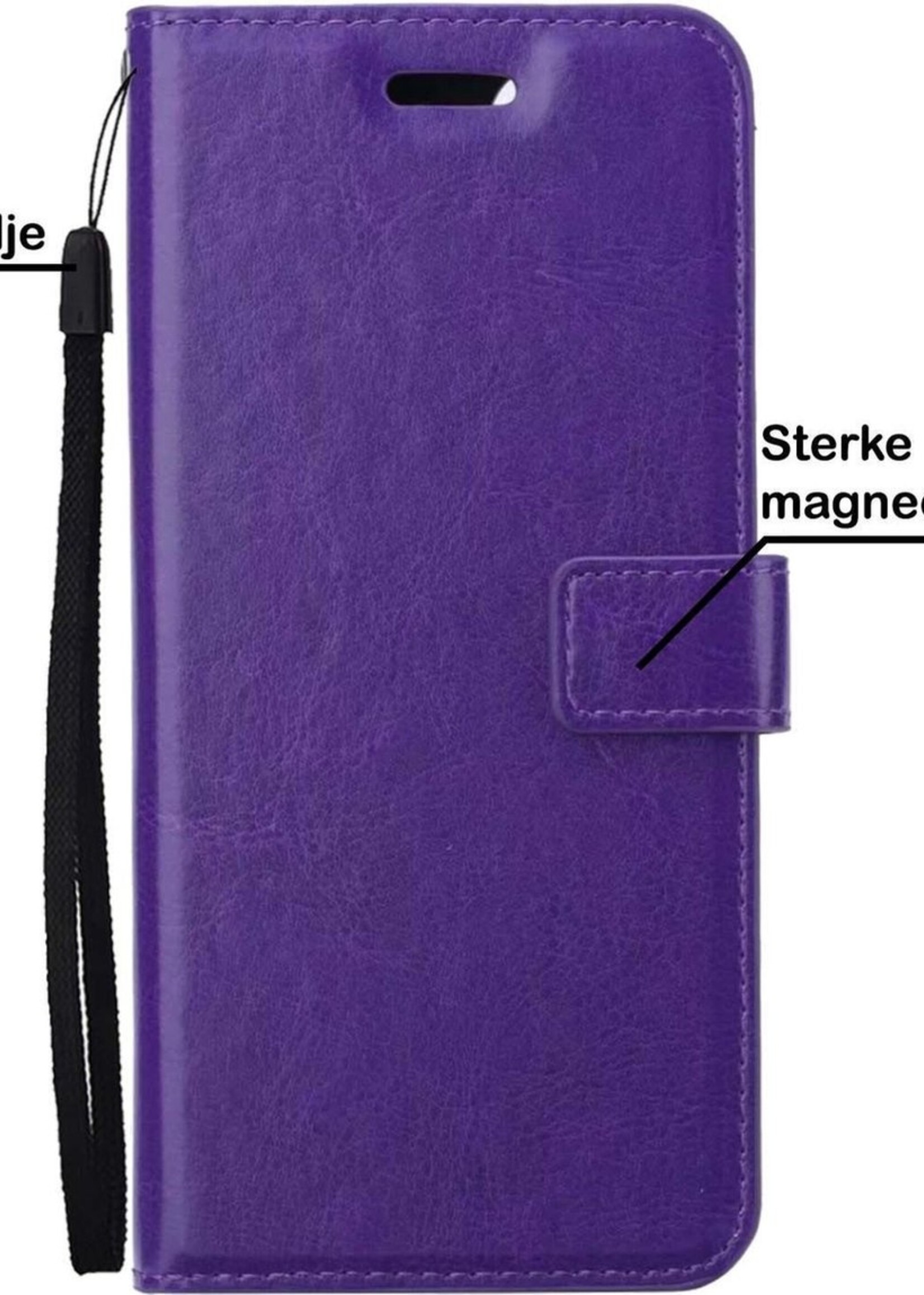 BTH Hoesje Geschikt voor Samsung A32 5G Hoesje Book Case Hoes Portemonnee Cover Walletcase Met 2x Screenprotector - Hoes Geschikt voor Samsung Galaxy A32 5G Hoes Bookcase Hoesje - Paars