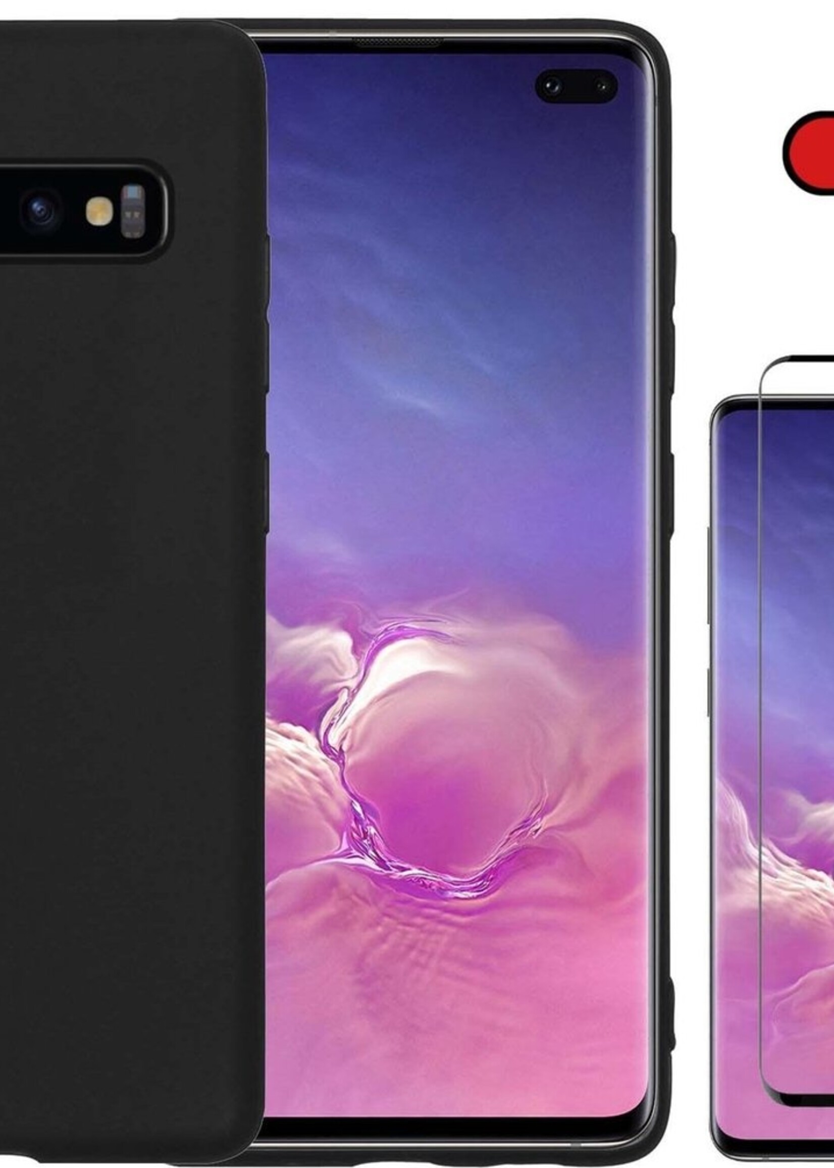 BTH Hoesje Geschikt voor Samsung S10 Hoesje Siliconen Case Hoes Met Screenprotector - Hoes Geschikt voor Samsung Galaxy S10 Hoes Cover Case - Zwart