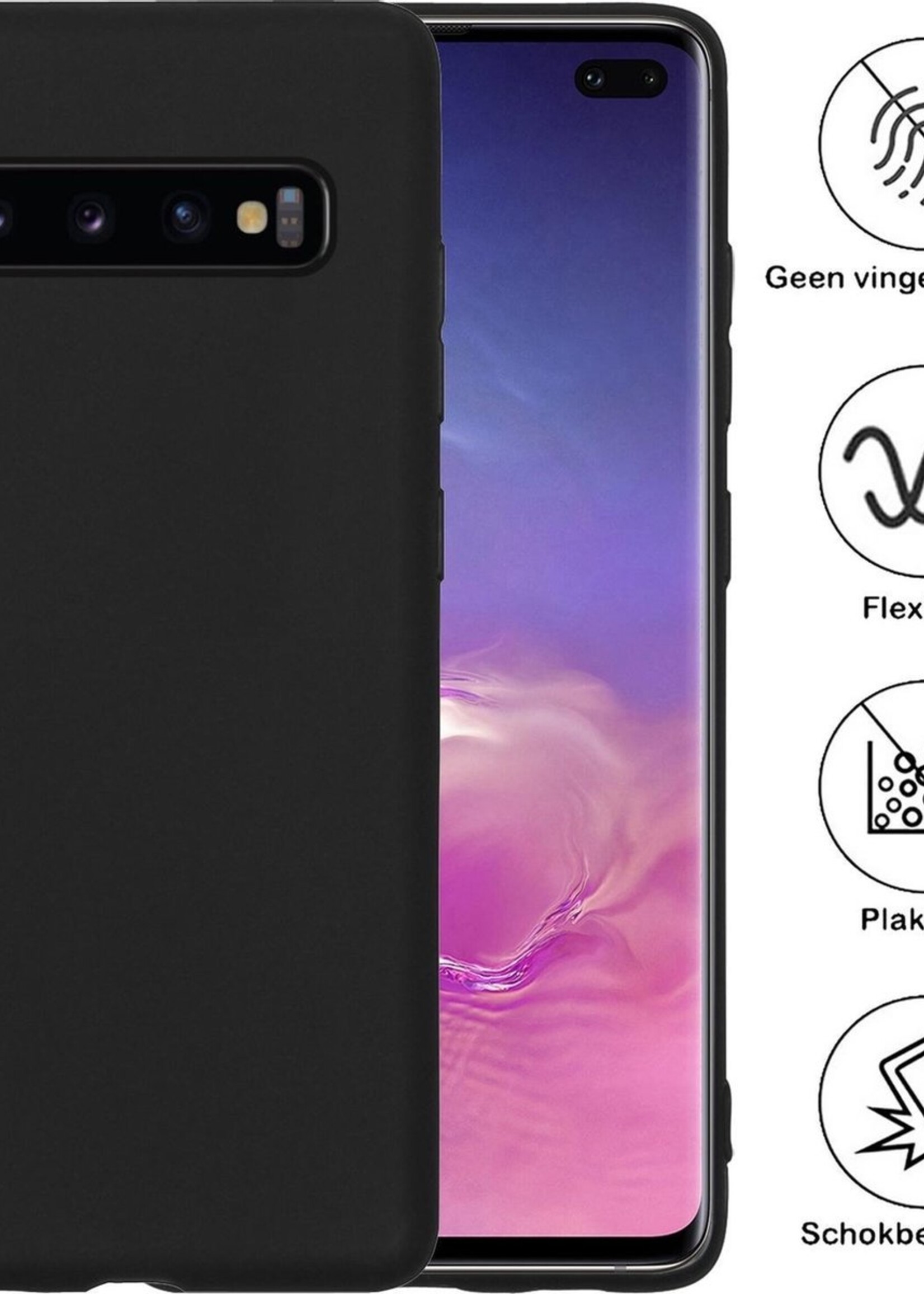 BTH Hoesje Geschikt voor Samsung S10 Hoesje Siliconen Case Hoes Met Screenprotector - Hoes Geschikt voor Samsung Galaxy S10 Hoes Cover Case - Zwart