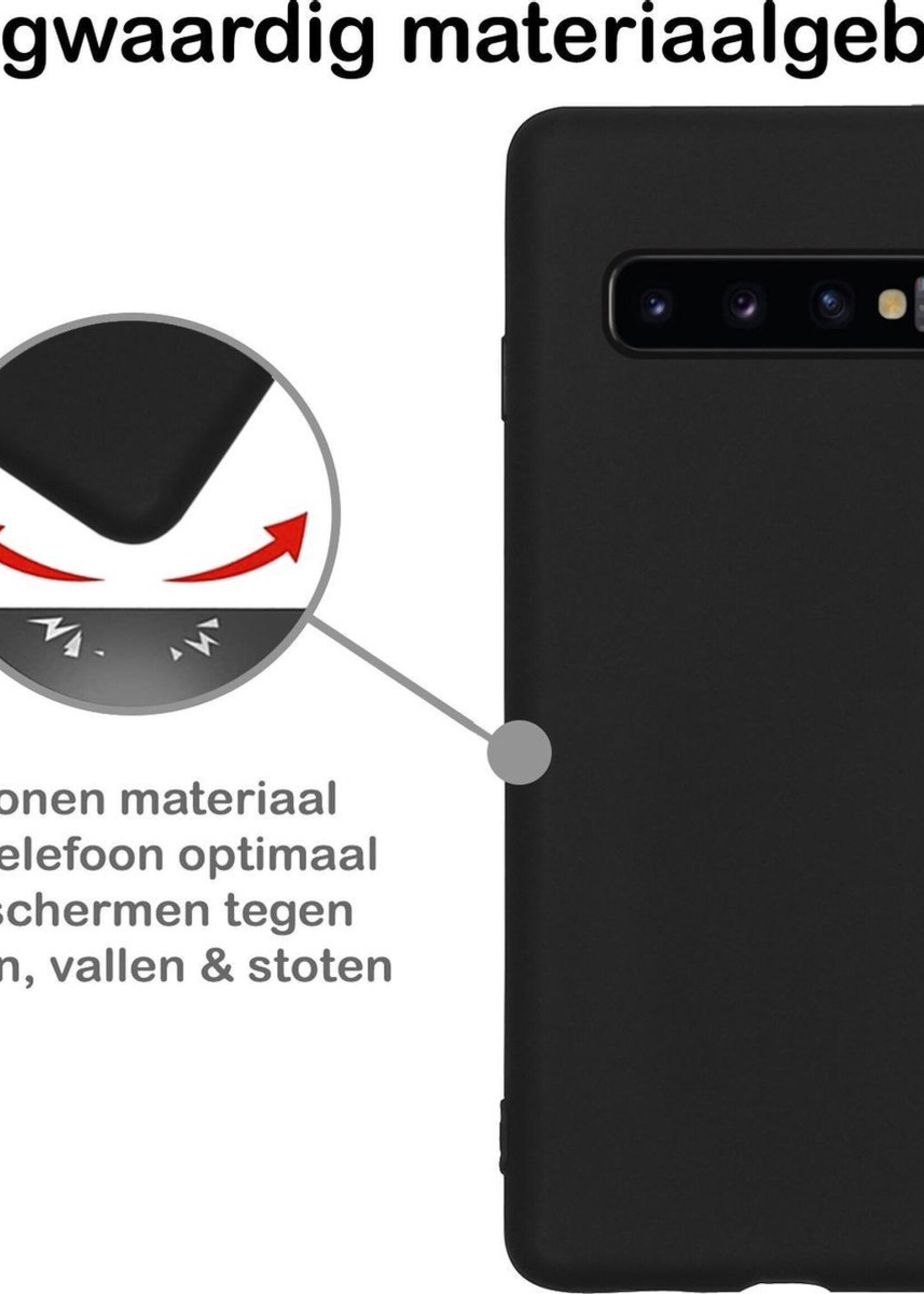 BTH Hoesje Geschikt voor Samsung S10 Hoesje Siliconen Case Hoes Met Screenprotector - Hoes Geschikt voor Samsung Galaxy S10 Hoes Cover Case - Zwart
