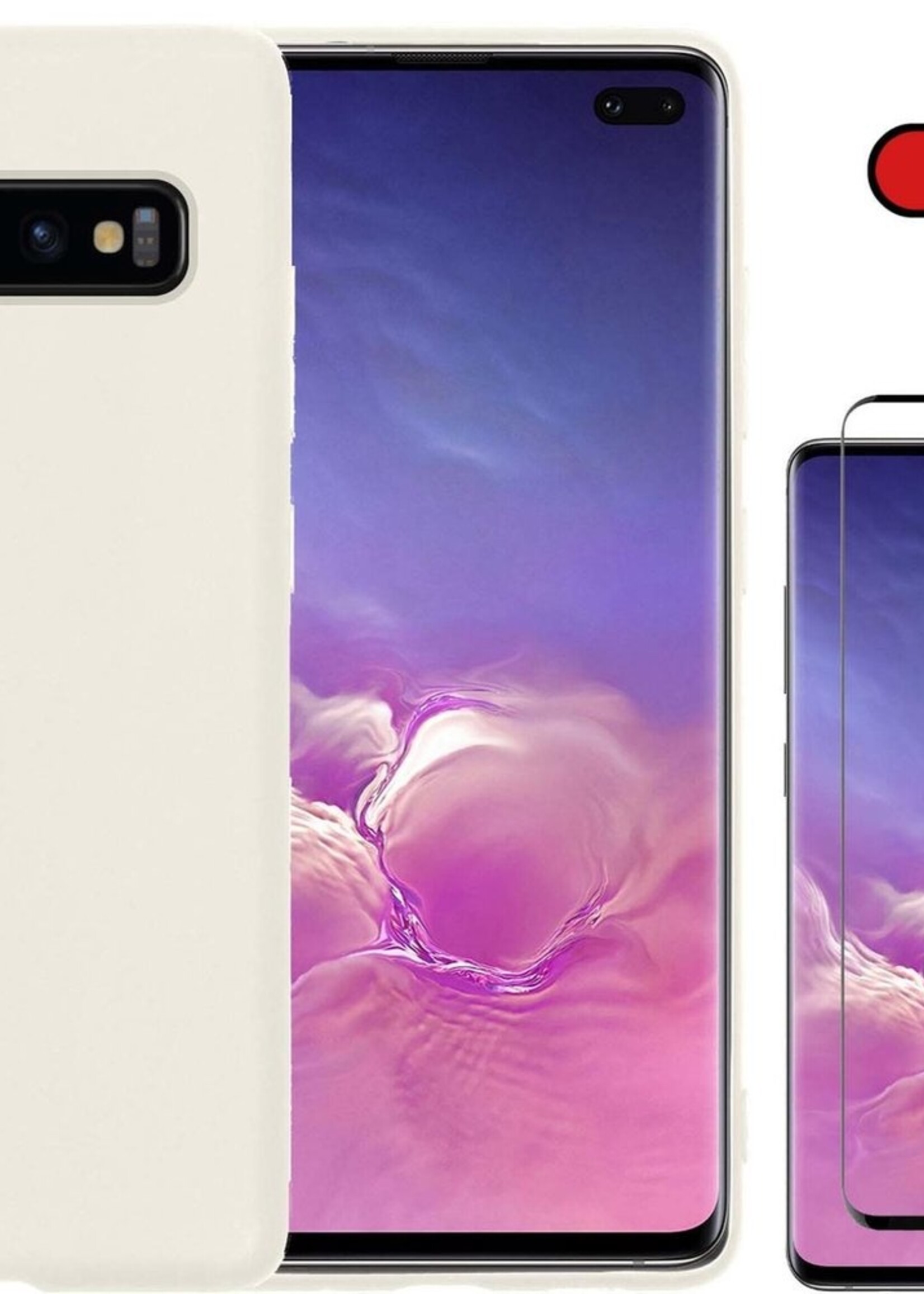 BTH Hoesje Geschikt voor Samsung S10 Hoesje Siliconen Case Hoes Met Screenprotector - Hoes Geschikt voor Samsung Galaxy S10 Hoes Cover Case - Wit
