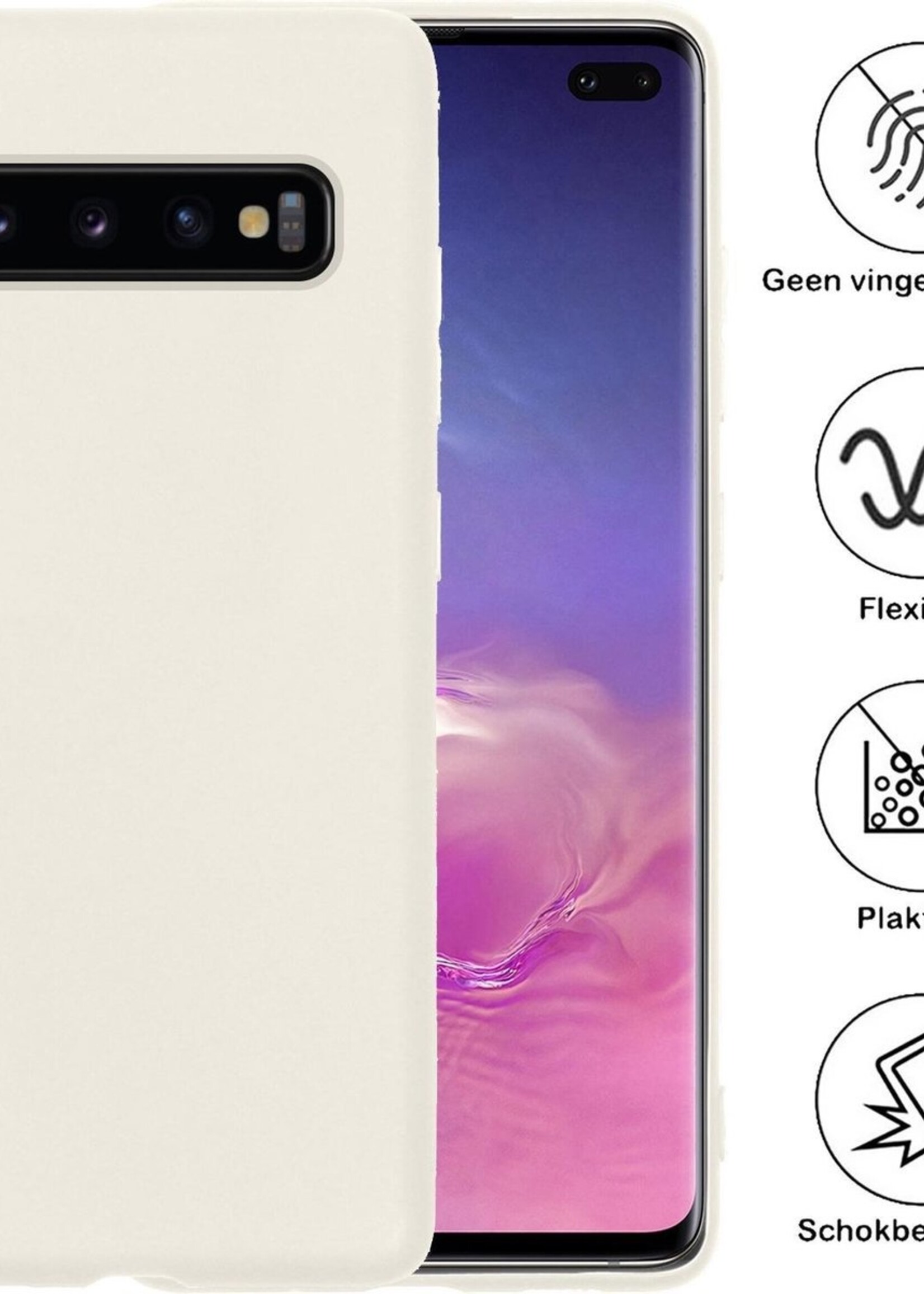 BTH Hoesje Geschikt voor Samsung S10 Hoesje Siliconen Case Hoes Met Screenprotector - Hoes Geschikt voor Samsung Galaxy S10 Hoes Cover Case - Wit