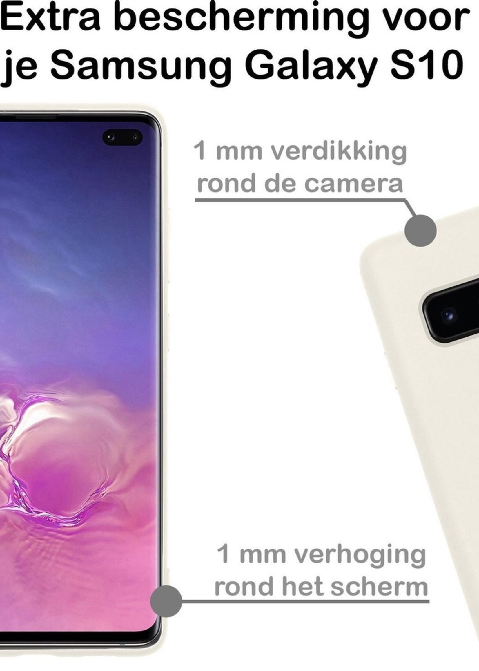 BTH Hoesje Geschikt voor Samsung S10 Hoesje Siliconen Case Hoes Met Screenprotector - Hoes Geschikt voor Samsung Galaxy S10 Hoes Cover Case - Wit