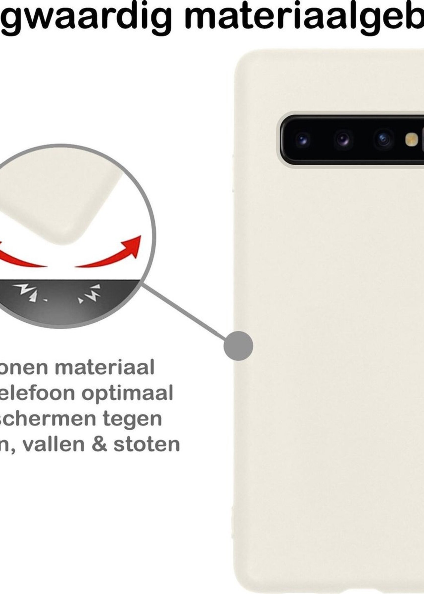 BTH Hoesje Geschikt voor Samsung S10 Hoesje Siliconen Case Hoes Met Screenprotector - Hoes Geschikt voor Samsung Galaxy S10 Hoes Cover Case - Wit