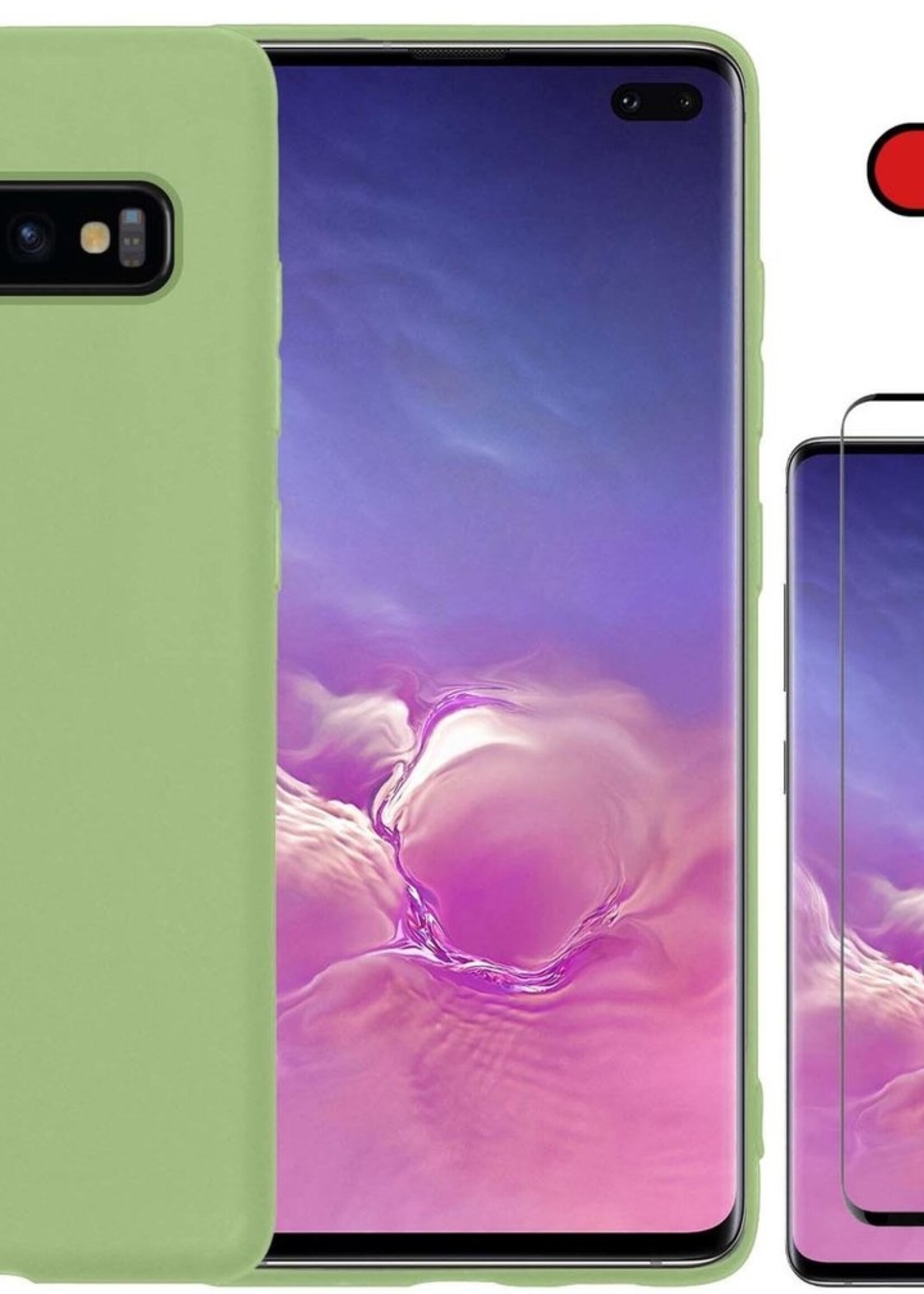 BTH Hoesje Geschikt voor Samsung S10 Hoesje Siliconen Case Hoes Met Screenprotector - Hoes Geschikt voor Samsung Galaxy S10 Hoes Cover Case - Groen