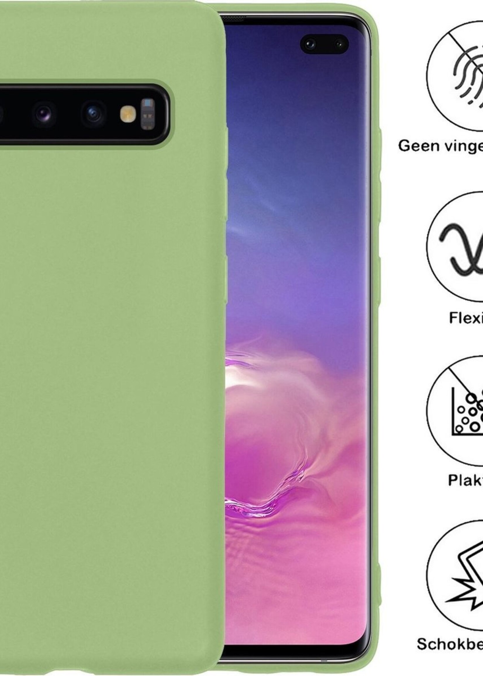BTH Hoesje Geschikt voor Samsung S10 Hoesje Siliconen Case Hoes Met Screenprotector - Hoes Geschikt voor Samsung Galaxy S10 Hoes Cover Case - Groen
