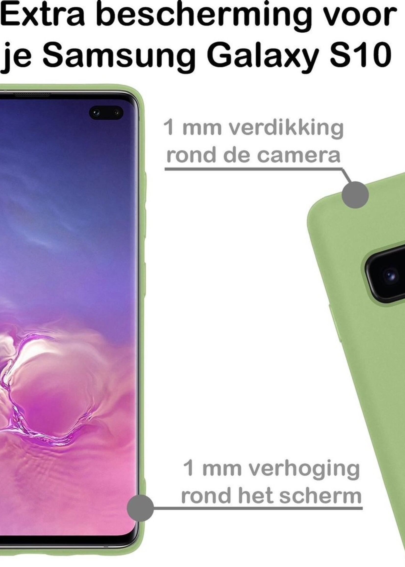 BTH Hoesje Geschikt voor Samsung S10 Hoesje Siliconen Case Hoes Met Screenprotector - Hoes Geschikt voor Samsung Galaxy S10 Hoes Cover Case - Groen