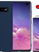 BTH BTH Samsung Galaxy S10 hoesje siliconen donkerblauw met screenprotector