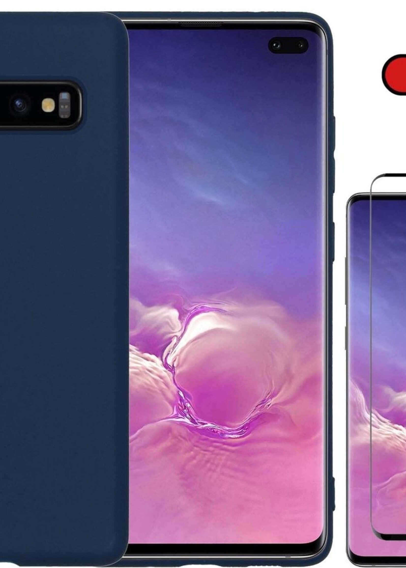 BTH Hoesje Geschikt voor Samsung S10 Hoesje Siliconen Case Hoes Met Screenprotector - Hoes Geschikt voor Samsung Galaxy S10 Hoes Cover Case - Donkerblauw