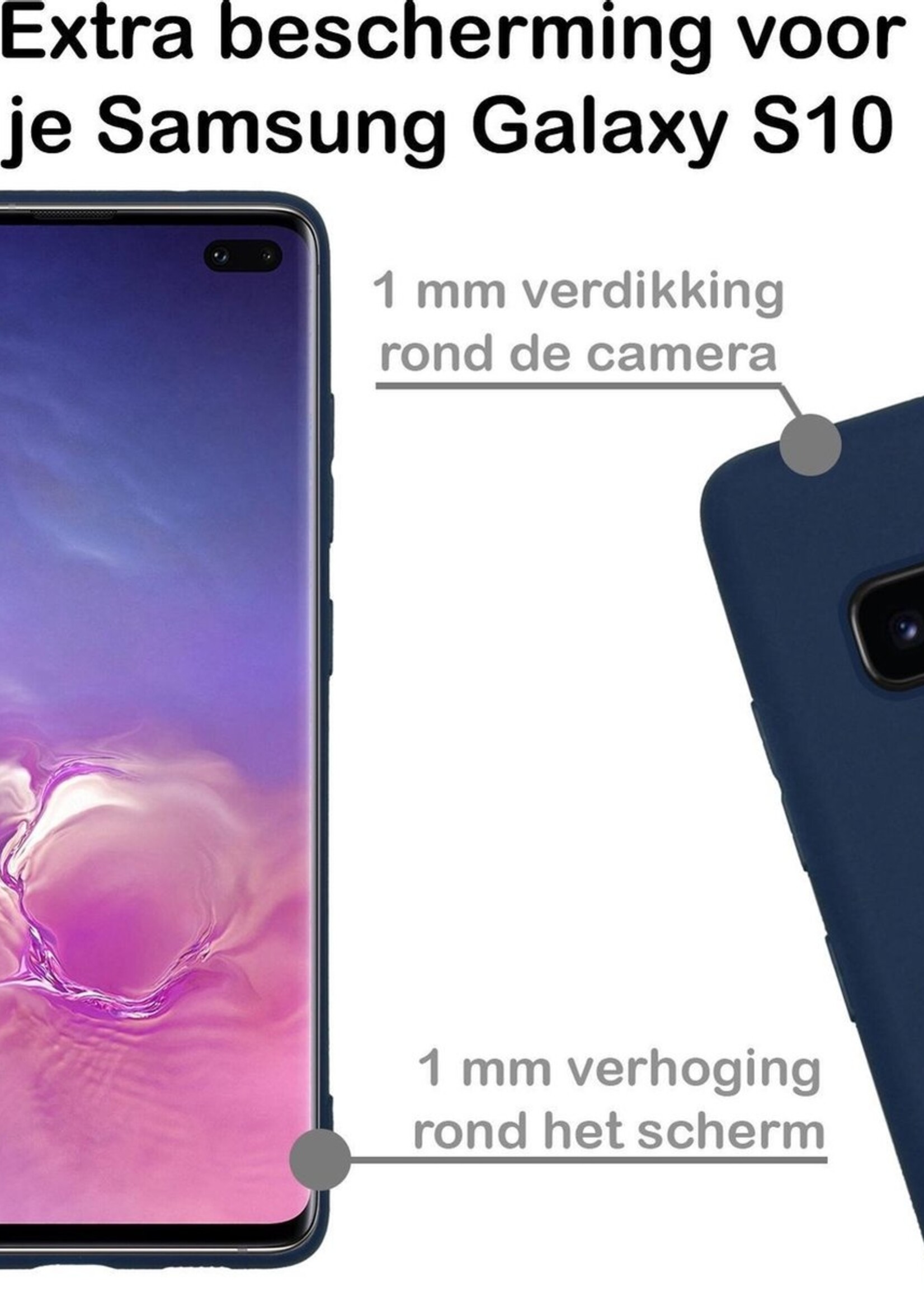 BTH Hoesje Geschikt voor Samsung S10 Hoesje Siliconen Case Hoes Met Screenprotector - Hoes Geschikt voor Samsung Galaxy S10 Hoes Cover Case - Donkerblauw