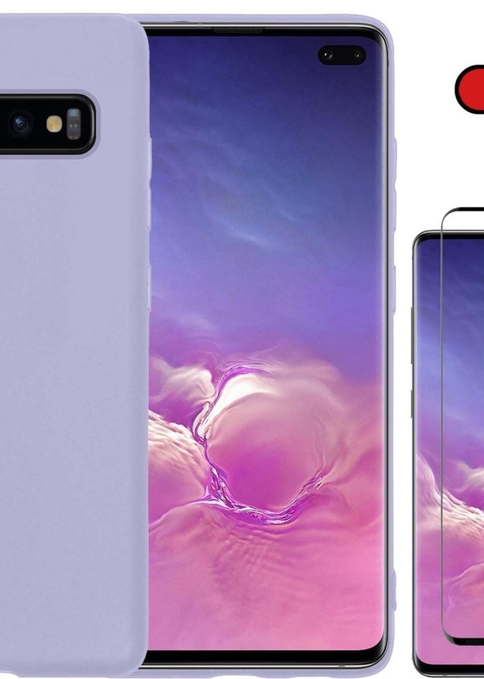 BTH Hoesje Geschikt voor Samsung S10 Hoesje Siliconen Case Hoes Met Screenprotector - Hoes Geschikt voor Samsung Galaxy S10 Hoes Cover Case - Lila