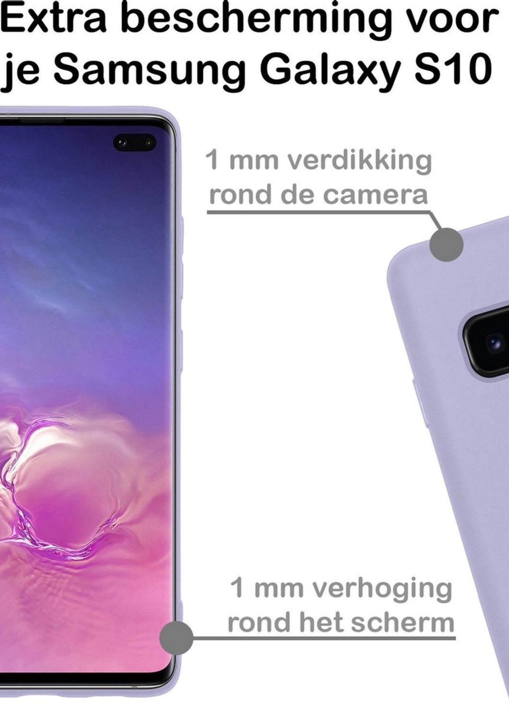 BTH Hoesje Geschikt voor Samsung S10 Hoesje Siliconen Case Hoes Met Screenprotector - Hoes Geschikt voor Samsung Galaxy S10 Hoes Cover Case - Lila