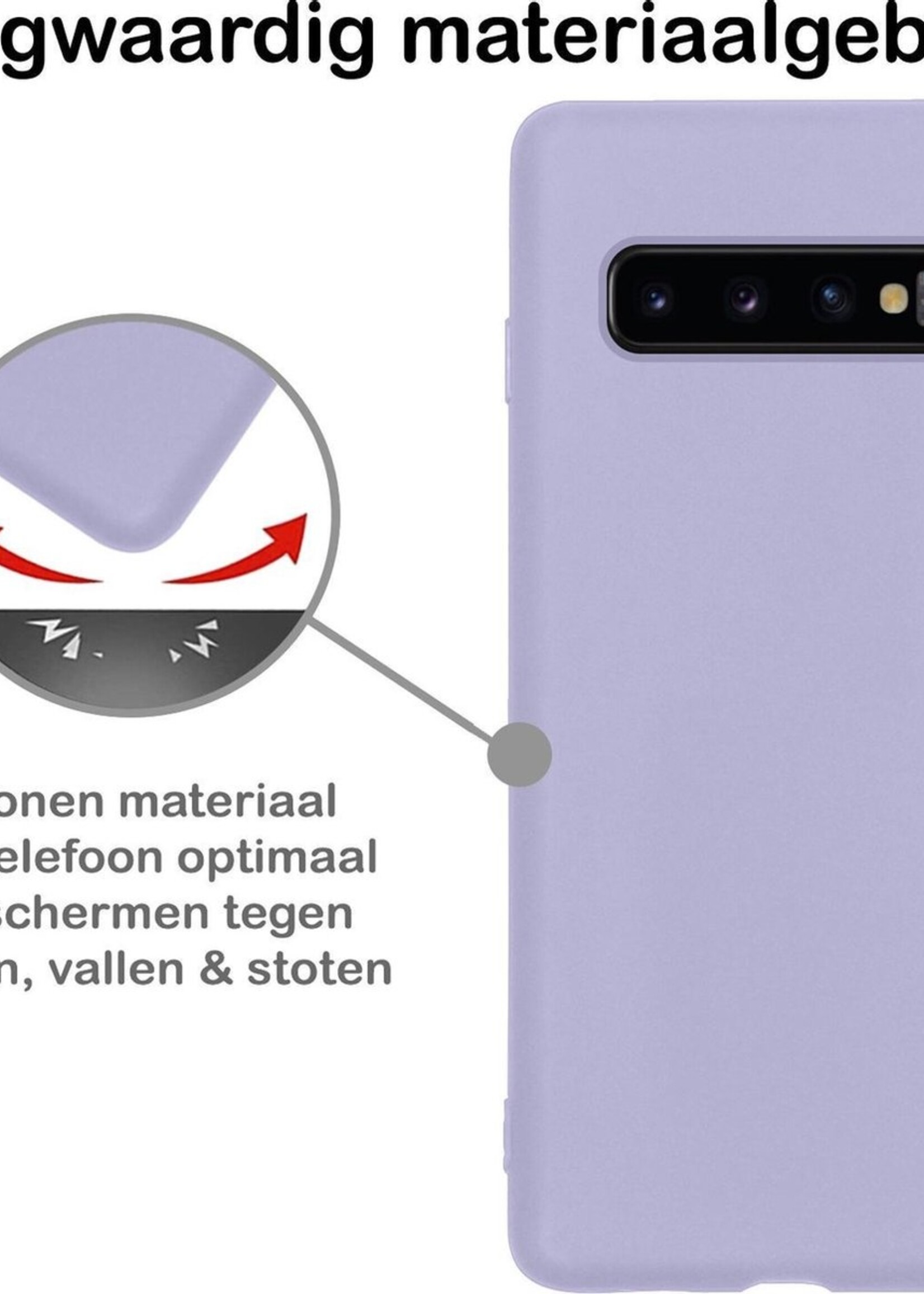 BTH Hoesje Geschikt voor Samsung S10 Hoesje Siliconen Case Hoes Met Screenprotector - Hoes Geschikt voor Samsung Galaxy S10 Hoes Cover Case - Lila