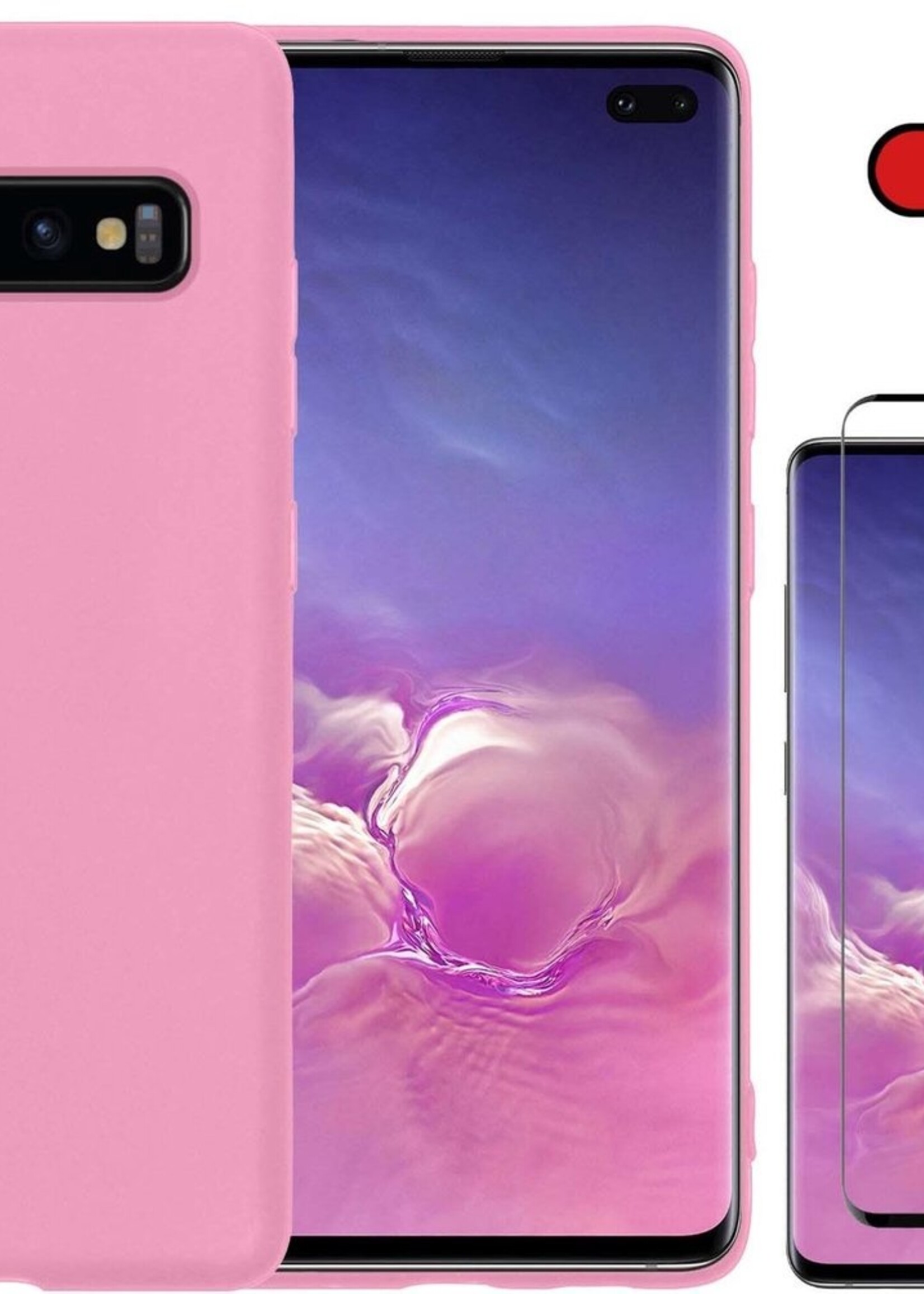 BTH Hoesje Geschikt voor Samsung S10 Hoesje Siliconen Case Hoes Met Screenprotector - Hoes Geschikt voor Samsung Galaxy S10 Hoes Cover Case - Lichtroze