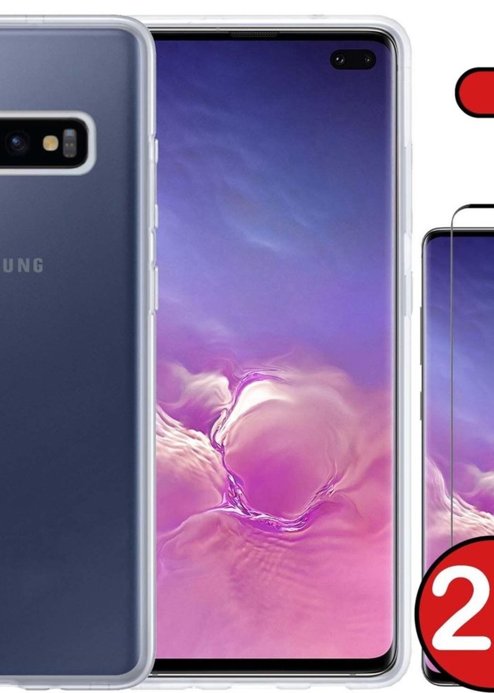BTH Hoesje Geschikt voor Samsung S10 Hoesje Siliconen Case Hoes Met 2x Screenprotector - Hoes Geschikt voor Samsung Galaxy S10 Hoes Cover Case - Transparant