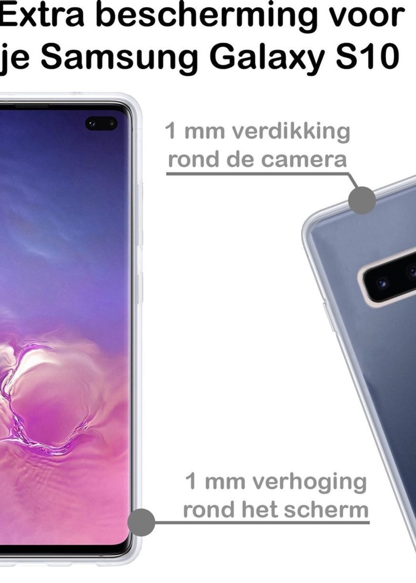 BTH Hoesje Geschikt voor Samsung S10 Hoesje Siliconen Case Hoes Met 2x Screenprotector - Hoes Geschikt voor Samsung Galaxy S10 Hoes Cover Case - Transparant