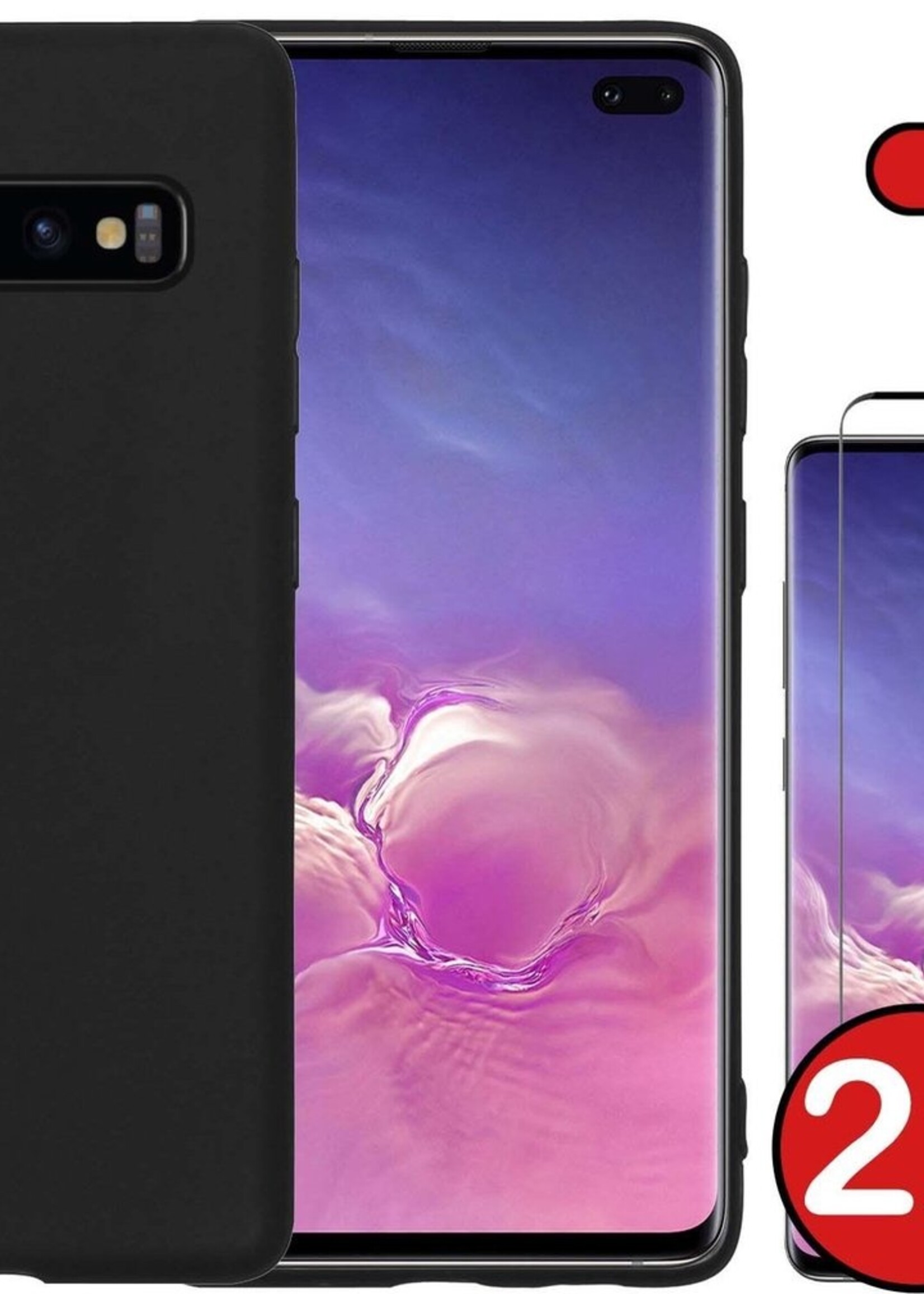 BTH Hoesje Geschikt voor Samsung S10 Hoesje Siliconen Case Hoes Met 2x Screenprotector - Hoes Geschikt voor Samsung Galaxy S10 Hoes Cover Case - Zwart