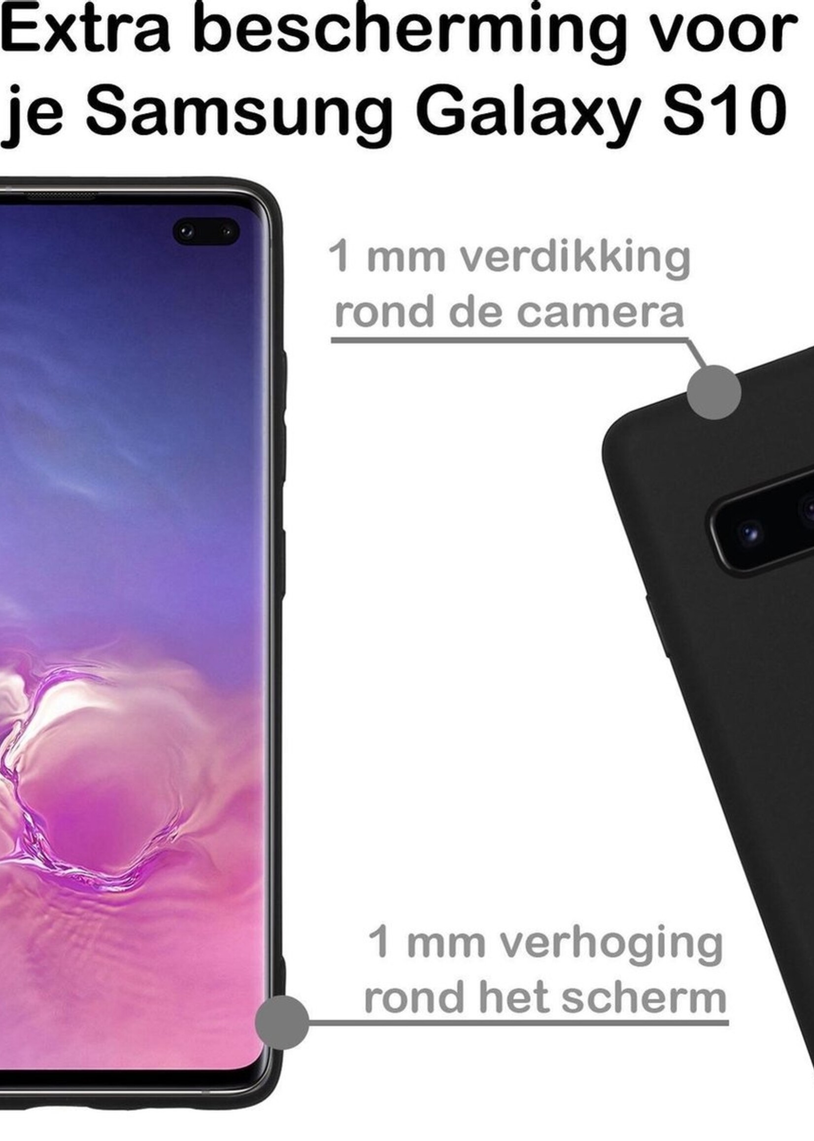 BTH Hoesje Geschikt voor Samsung S10 Hoesje Siliconen Case Hoes Met 2x Screenprotector - Hoes Geschikt voor Samsung Galaxy S10 Hoes Cover Case - Zwart