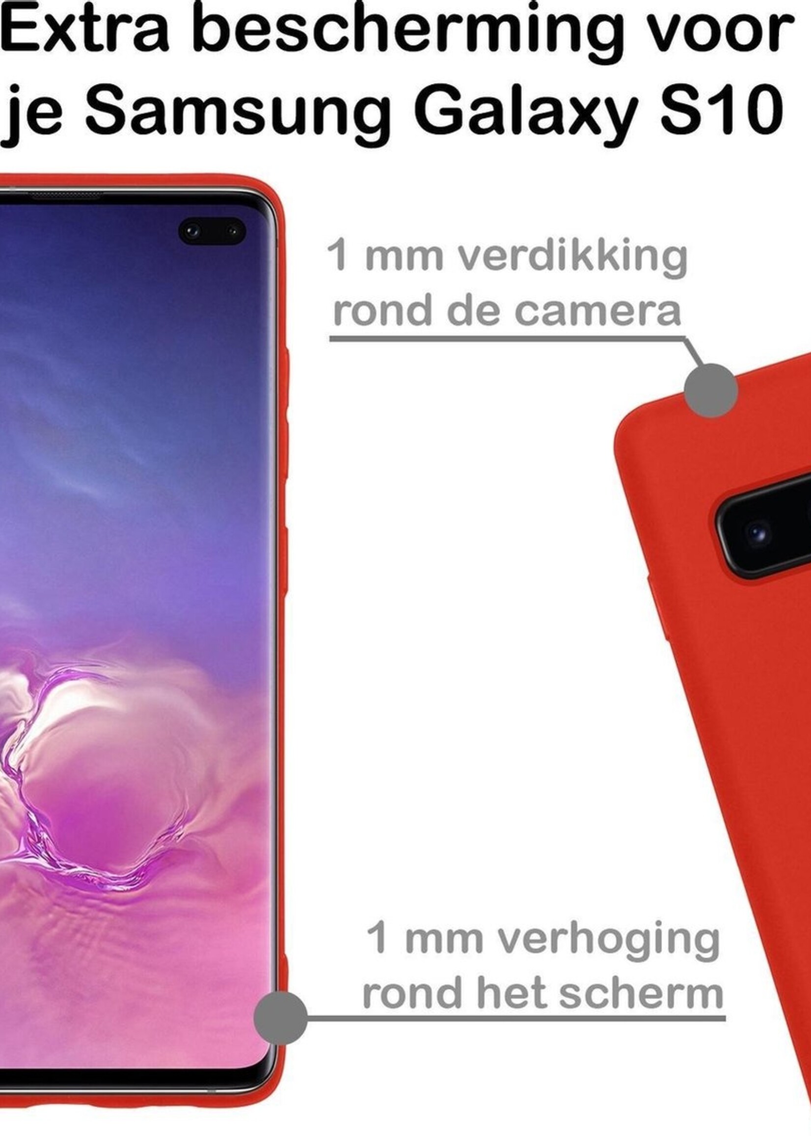 BTH Hoesje Geschikt voor Samsung S10 Hoesje Siliconen Case Hoes Met 2x Screenprotector - Hoes Geschikt voor Samsung Galaxy S10 Hoes Cover Case - Rood