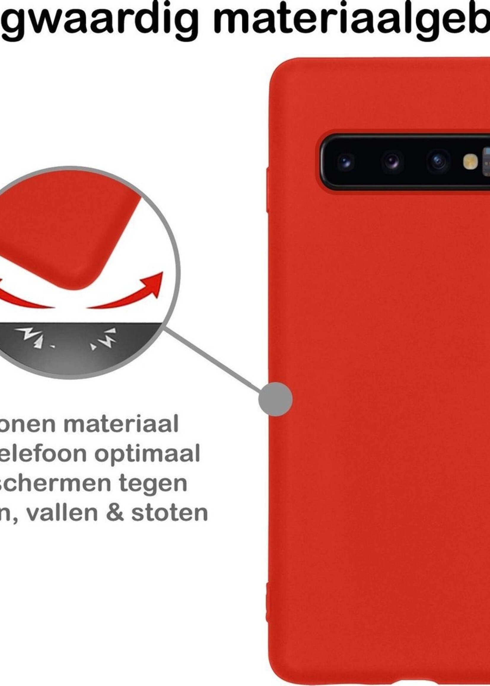 BTH Hoesje Geschikt voor Samsung S10 Hoesje Siliconen Case Hoes Met 2x Screenprotector - Hoes Geschikt voor Samsung Galaxy S10 Hoes Cover Case - Rood