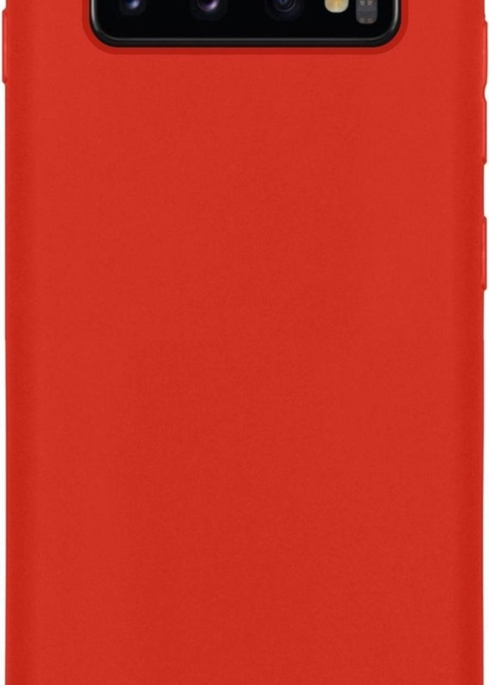 BTH Hoesje Geschikt voor Samsung S10 Hoesje Siliconen Case Hoes Met 2x Screenprotector - Hoes Geschikt voor Samsung Galaxy S10 Hoes Cover Case - Rood