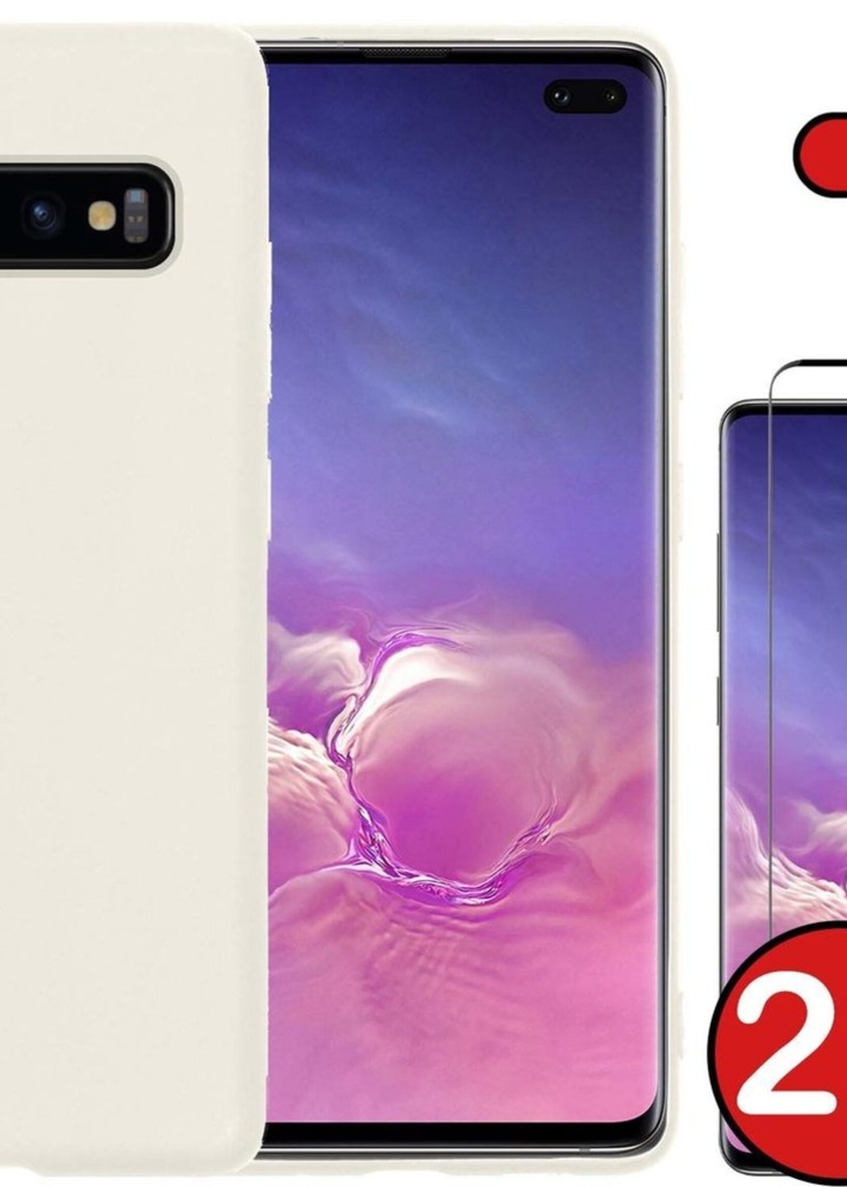 BTH Hoesje Geschikt voor Samsung S10 Hoesje Siliconen Case Hoes Met 2x Screenprotector - Hoes Geschikt voor Samsung Galaxy S10 Hoes Cover Case - Wit