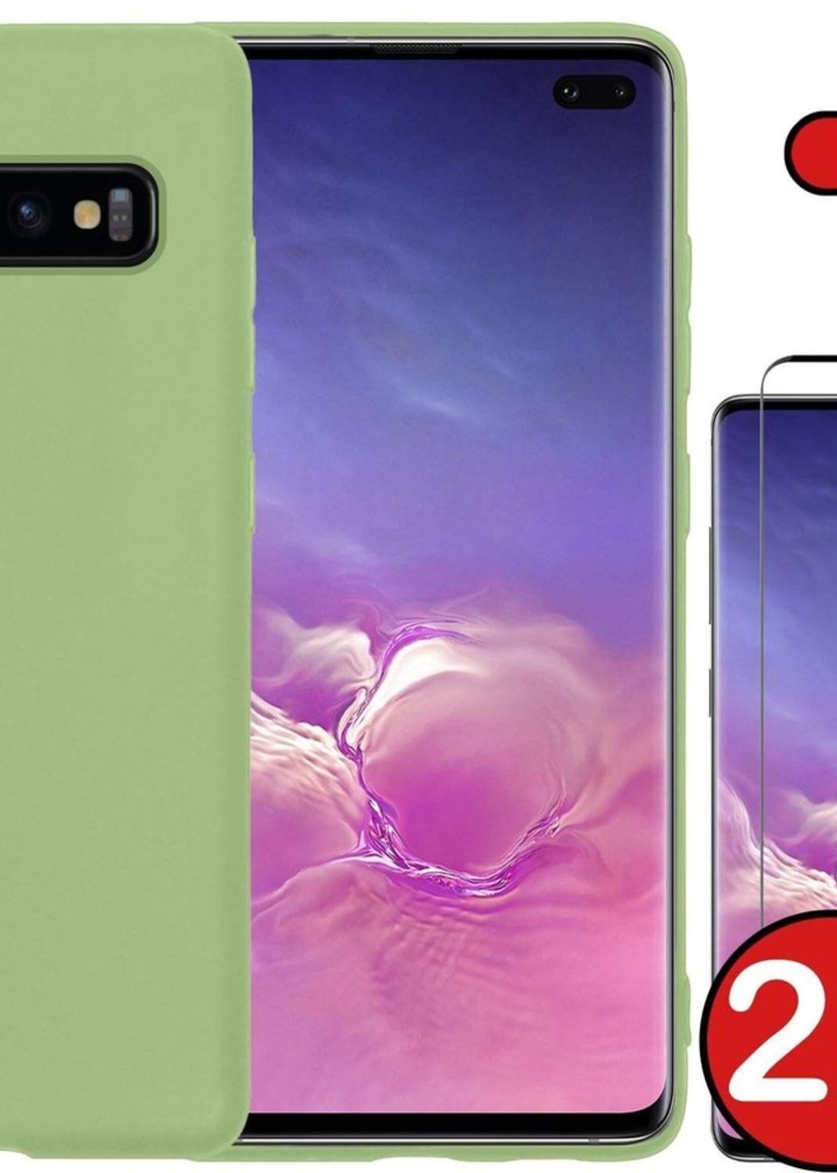 BTH Hoesje Geschikt voor Samsung S10 Hoesje Siliconen Case Hoes Met 2x Screenprotector - Hoes Geschikt voor Samsung Galaxy S10 Hoes Cover Case - Groen