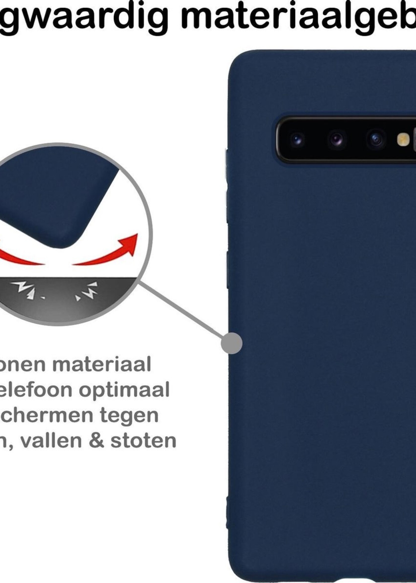BTH Hoesje Geschikt voor Samsung S10 Hoesje Siliconen Case Hoes Met 2x Screenprotector - Hoes Geschikt voor Samsung Galaxy S10 Hoes Cover Case - Donkerblauw