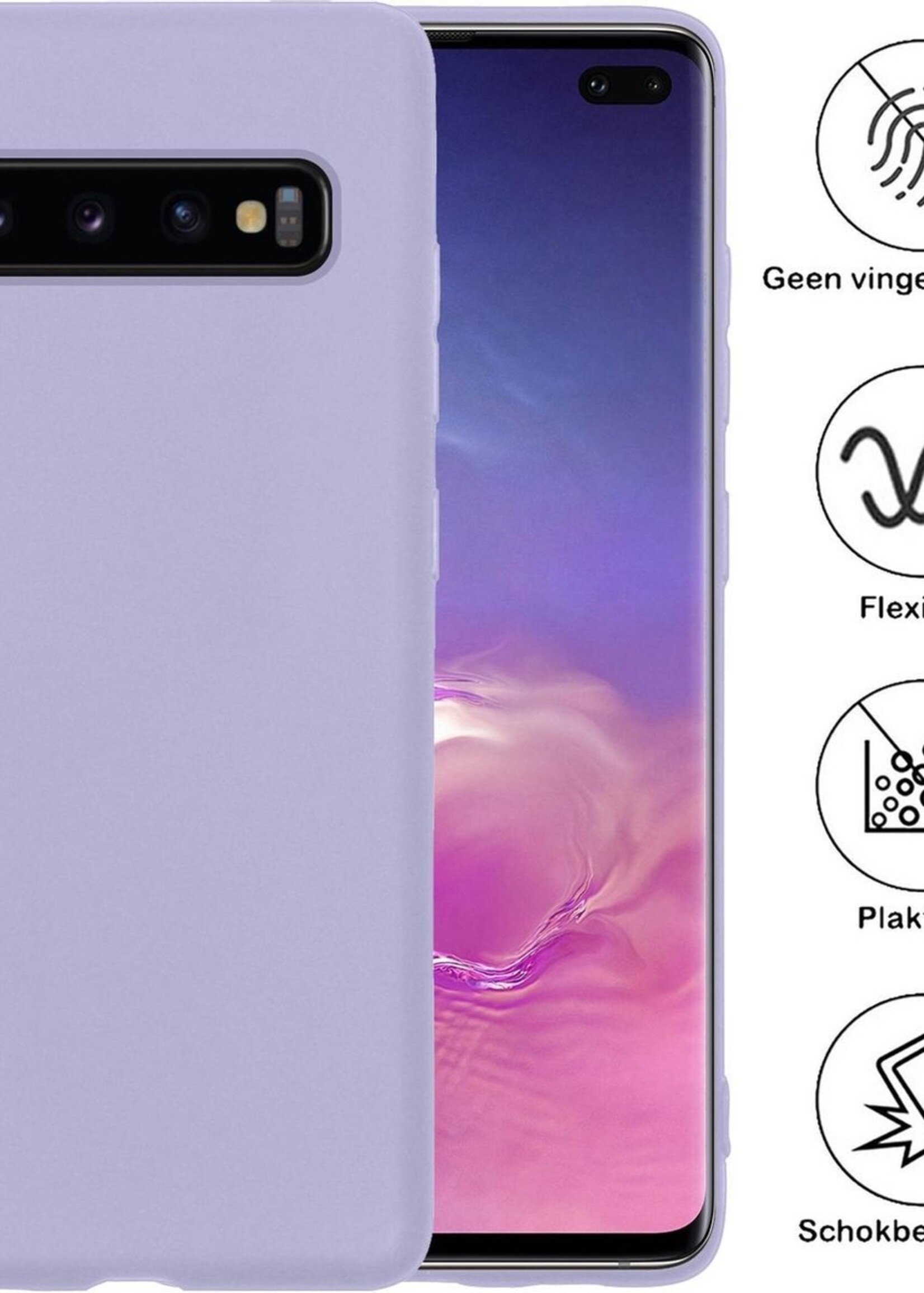 BTH Hoesje Geschikt voor Samsung S10 Hoesje Siliconen Case Hoes Met 2x Screenprotector - Hoes Geschikt voor Samsung Galaxy S10 Hoes Cover Case - Lila